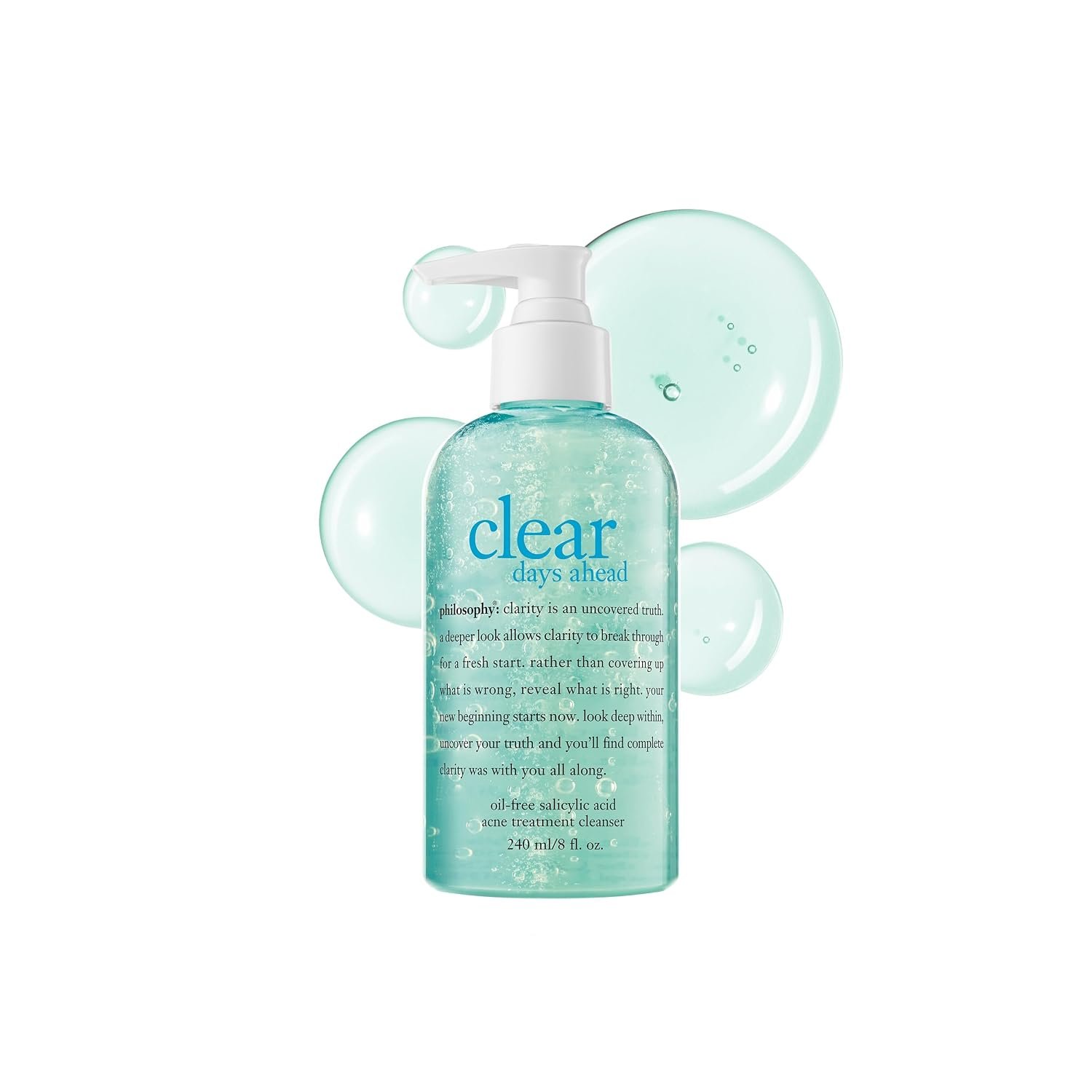philosophy clear days ahead oil-free acne treatment facial cleanser – face wash with salicylic acid – effectively reduces breakouts