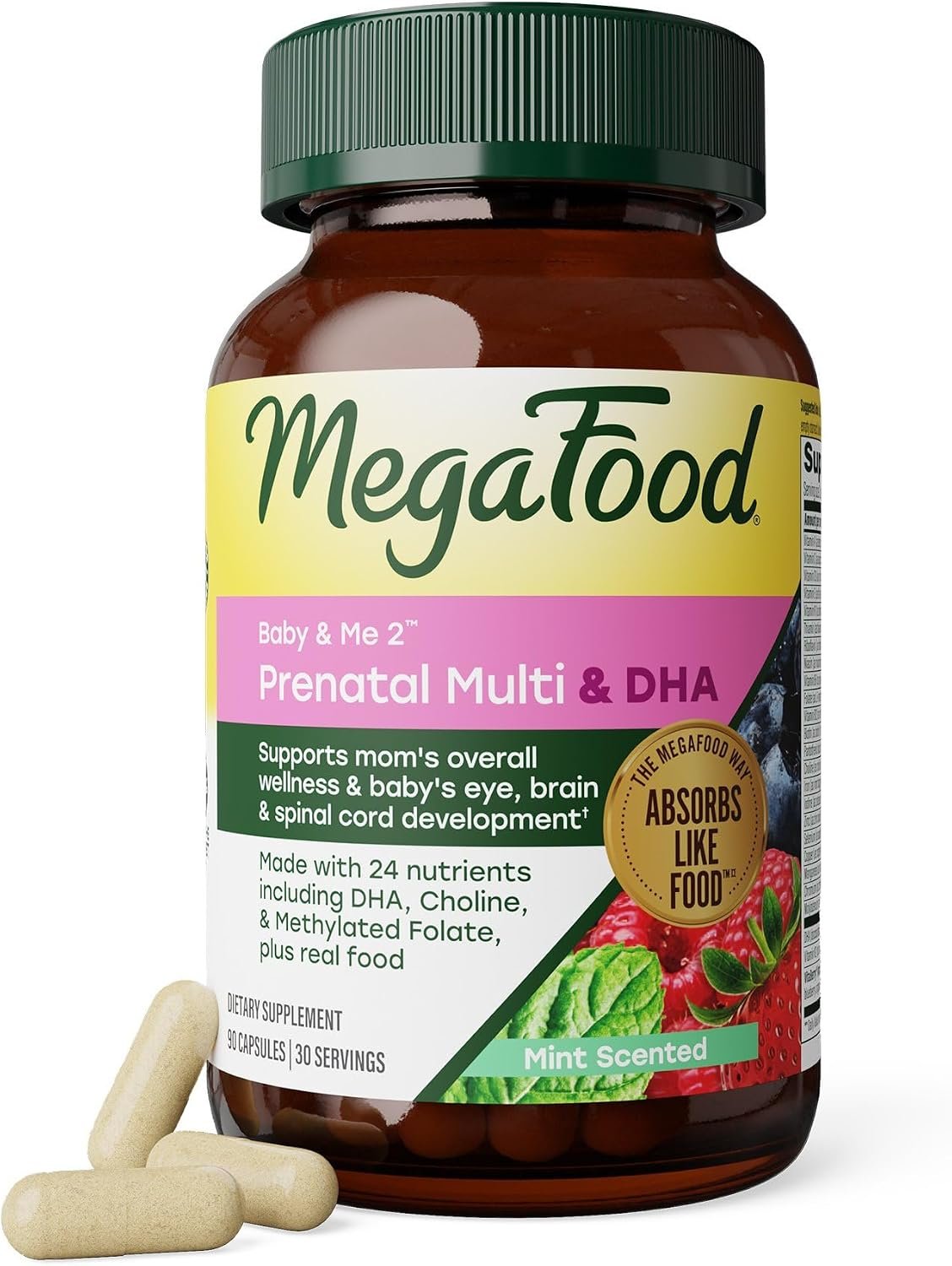 MegaFood Baby & Me 2 Prenatal Multivitamin & DHA, 24 Nutrients, 90 Capsules