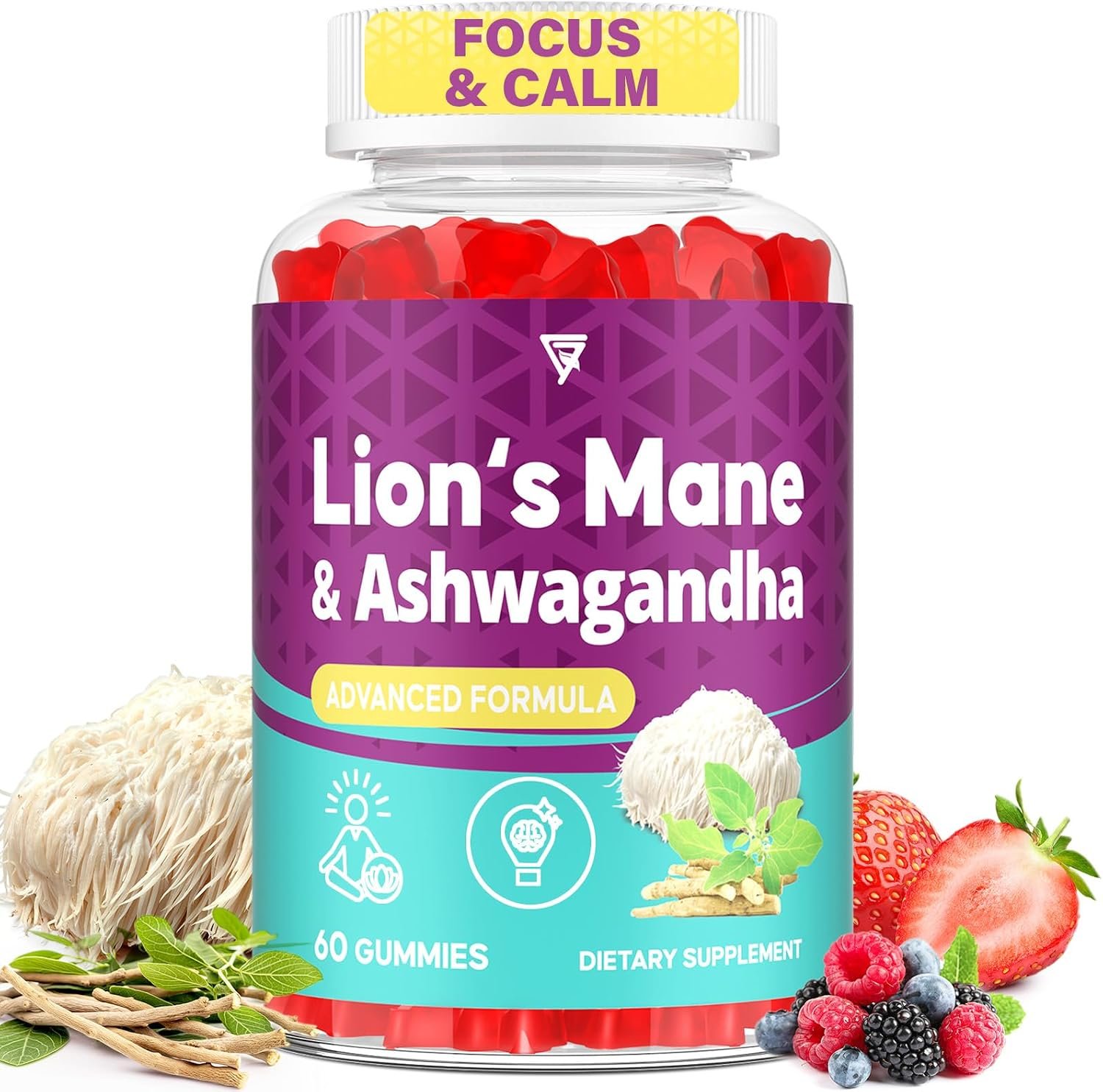 Organic Ashwagandha Gummies & Lions Mane Gummies with 4 Adaptogens
