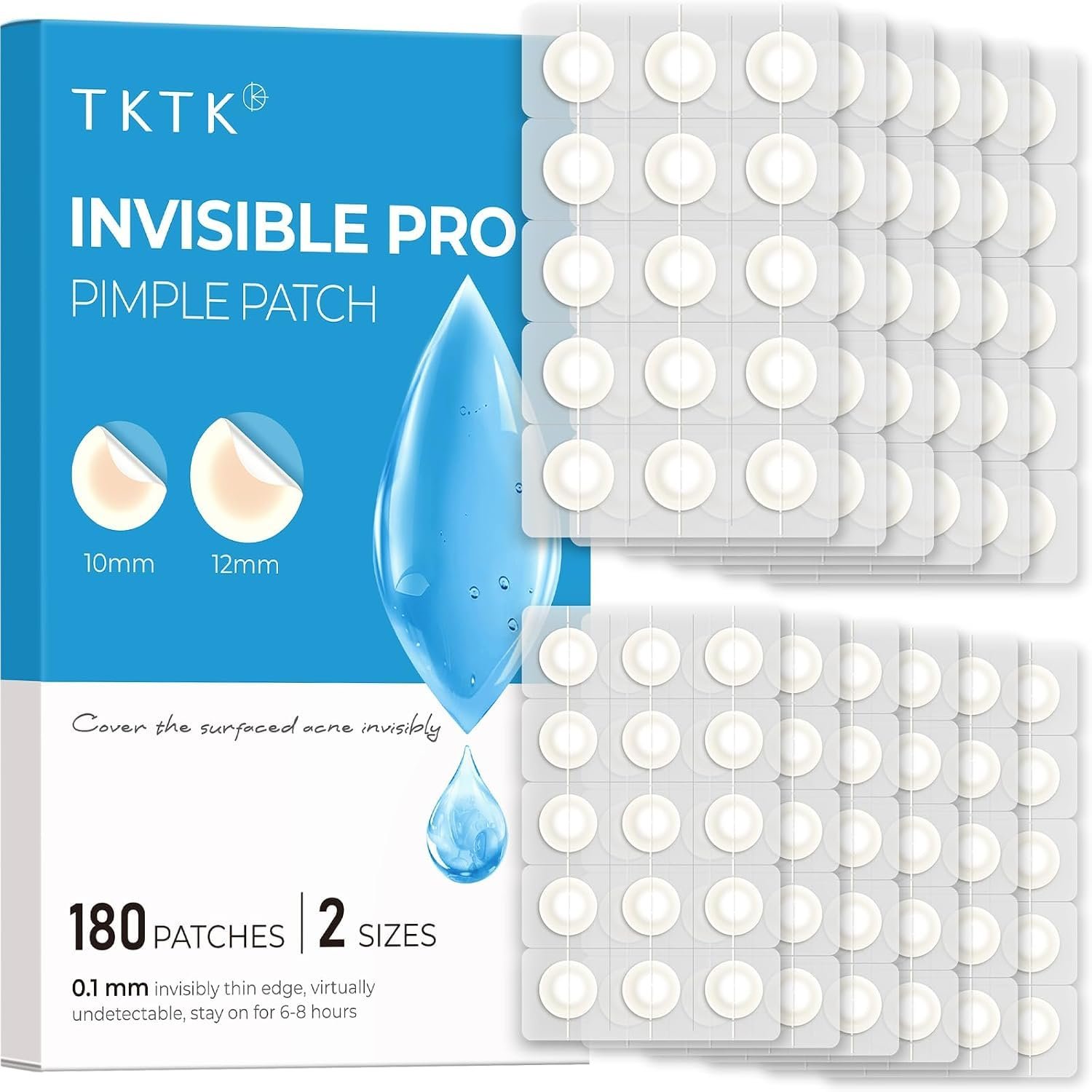 TKTK Invisible Pro Pimple Patches, Hydrocolloid Daytime Acne Patches 180Ct