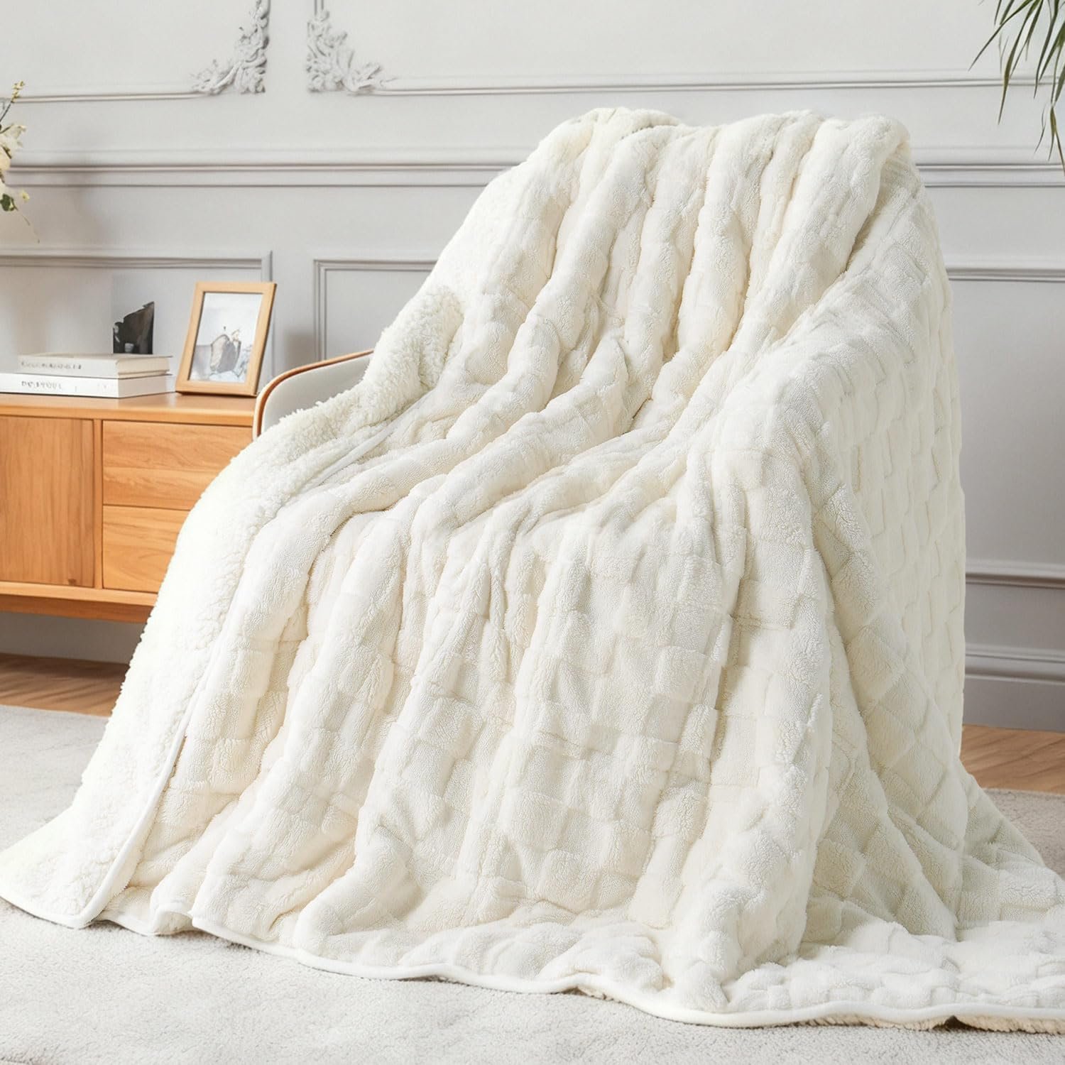 15lbs Weighted Blanket for Adults, Checkered Fleece & Sherpa, 60″x80″