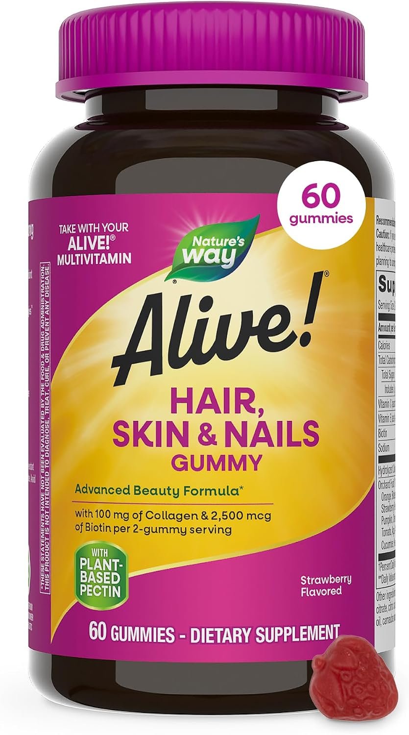 Nature’s Way Alive! Hair, Skin & Nails Gummies with Collagen & Biotin,60 ct