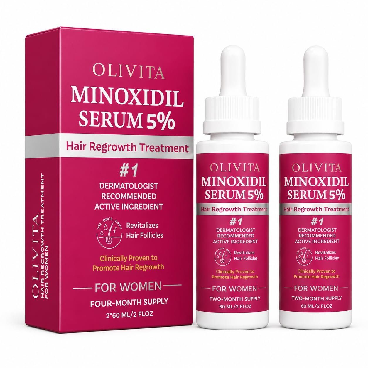 5% Minoxidil for Women Hair Regrowth Serum, Hair Loss Treatment, 4-Month