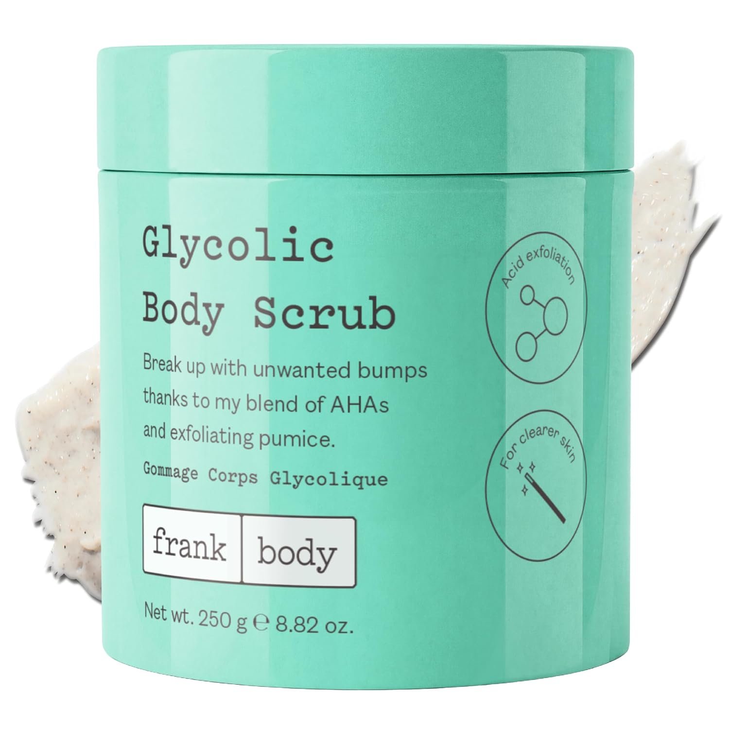 frank body Glycolic Acid Body Scrub | Exfoliating Body Scrub for Strawberry Skin, KP, Bumps & Ingrowns | Smooths Rough Skin on Legs, Arms, Back & Bum | Niacinamide, Witch Hazel & Pumice | 8.82 oz