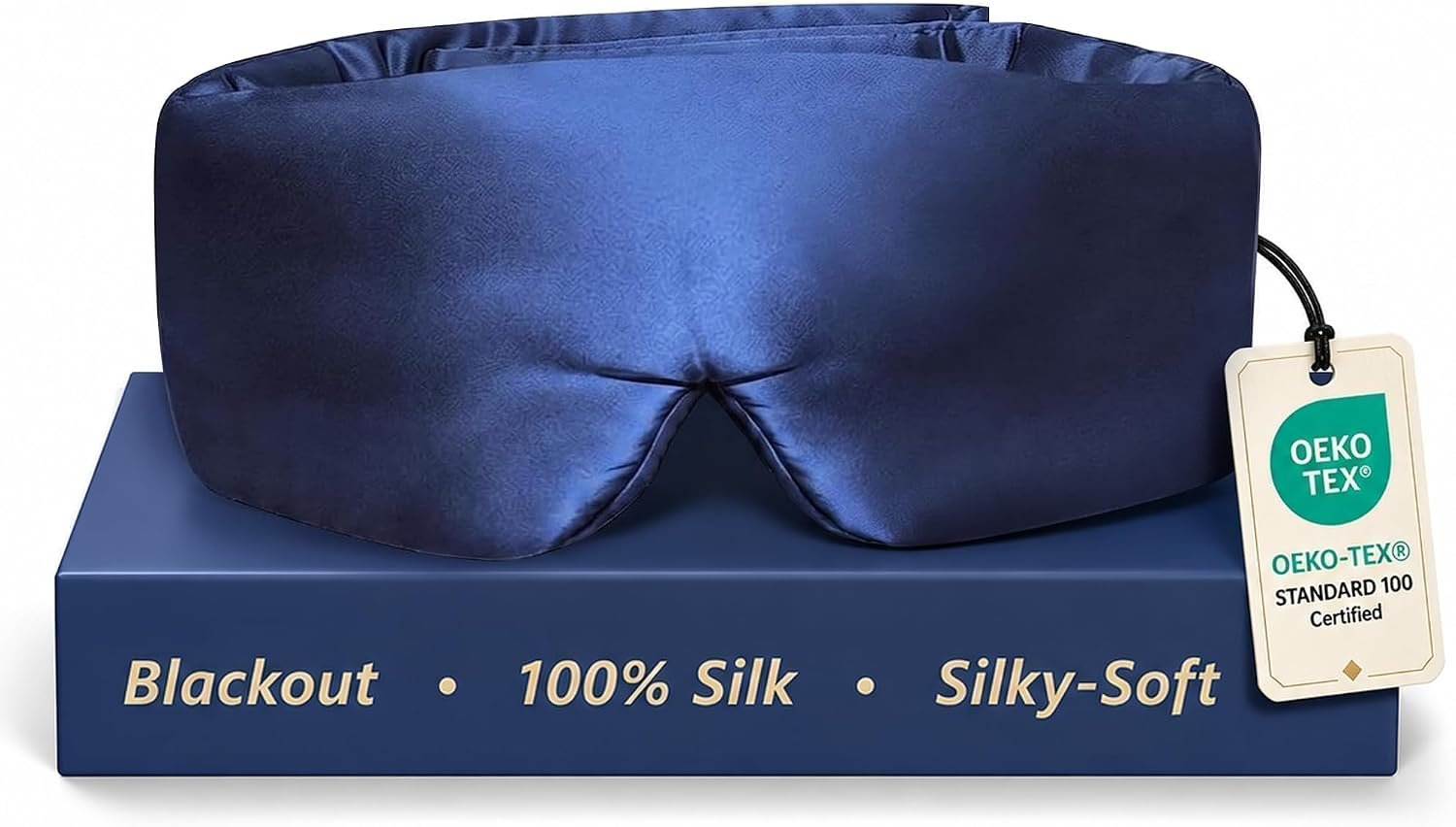 Silk Sleep Mask for Side Sleepers, Blackout Eye Mask for Sleeping Women Men, 100% 22 Momme Mulberry Silk, Full Coverage Face-Hugging Sleep Mask for Travel, Naps & Shift Workers, Blue