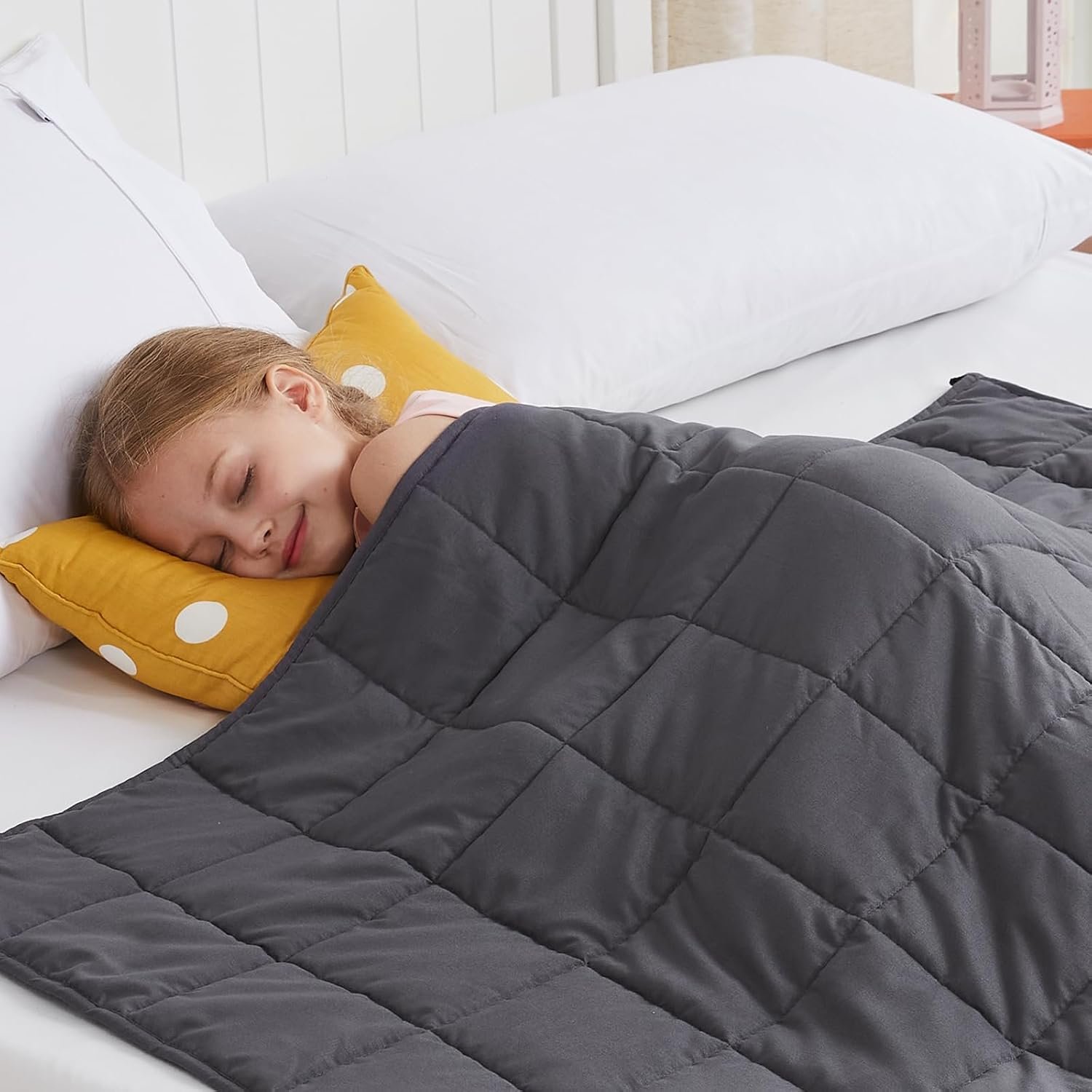 Weighted Blanket (7lbs, 40″x 60″, Grey) Heavy Blanket for 60-80lbs, Weighted Blanket for Cooling & Heating with Premium Glass Beads, Thick Blanket All-Season