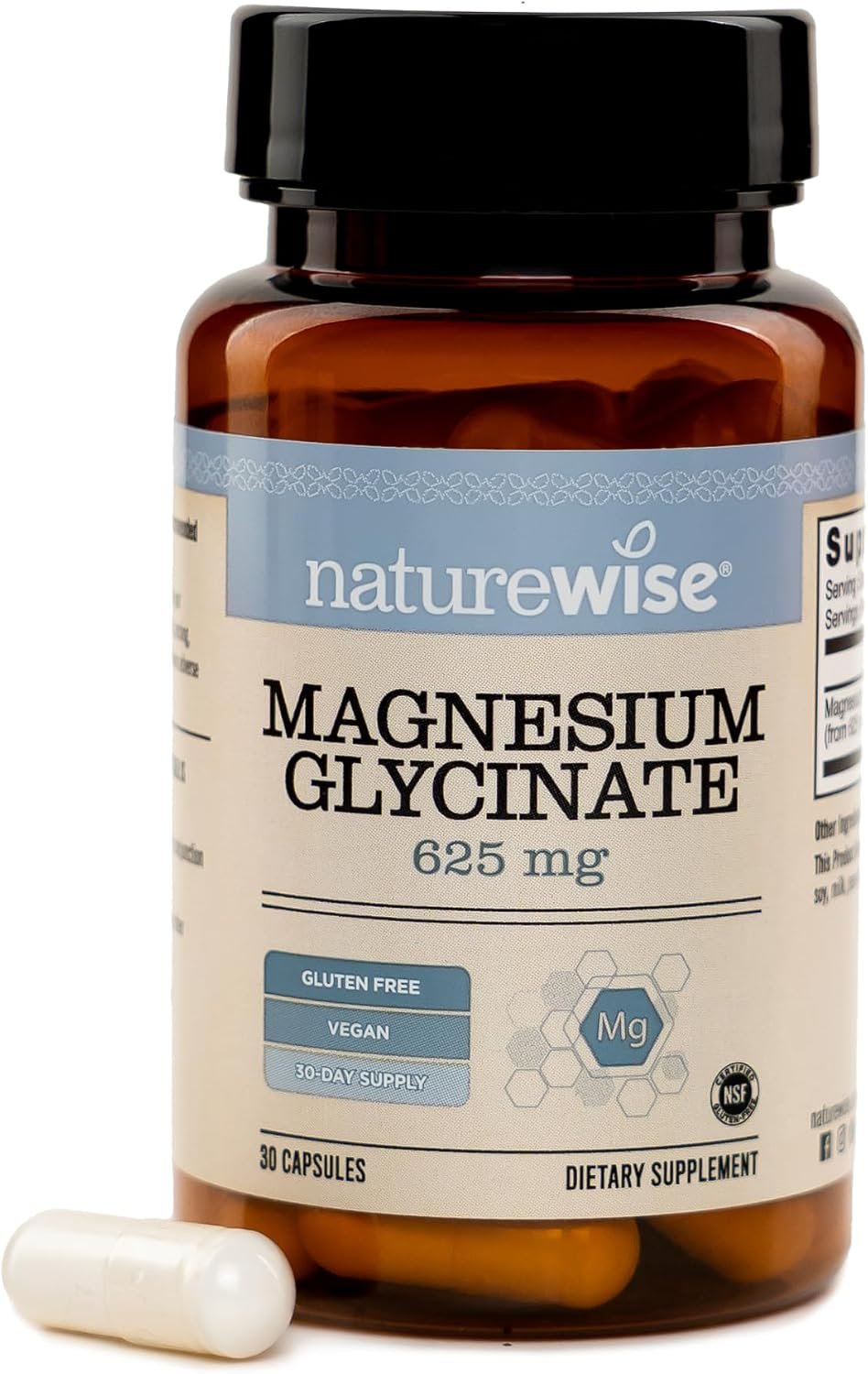 NatureWise Magnesium Glycinate 625mg, Sleep & Muscle Support, 30 Capsules