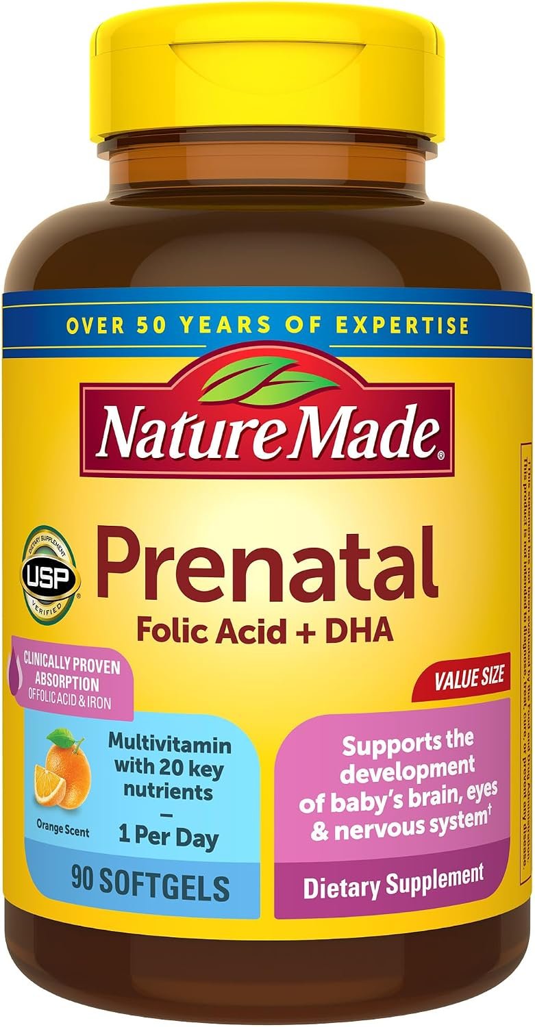 Nature Made Prenatal Vitamins for Women with Folic Acid + DHA, 90 Softgels