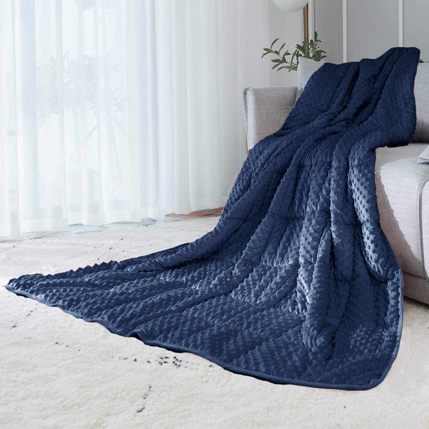Reversible Weighted Blanket for All Season, Luxury Velvet, Warm and Cool, Adult Kids 7Lb Weighted Blanket, Enjoy Sleeping Anywhere(Blue,40″x60″ 7Lb)