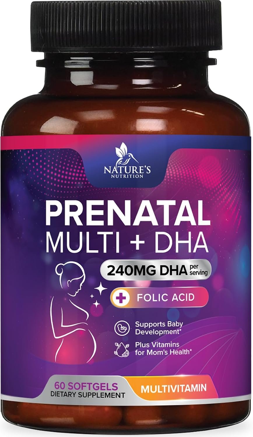 Prenatal Vitamins for Women with Folic Acid + Omega 3 DHA for Fetal Brain Development, Best Prenatal Vitamin Supplement, Daily Pregnancy Multivitamin Nutritional Support, Bottled USA – 60 Softgels