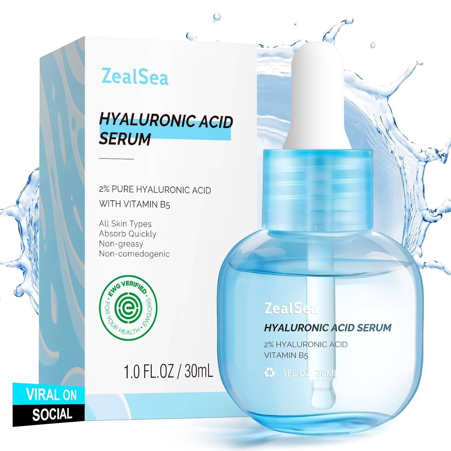 ZealSea EWG Hyaluronic Acid Face Serum, Daily Hydrating Microneedling Serum