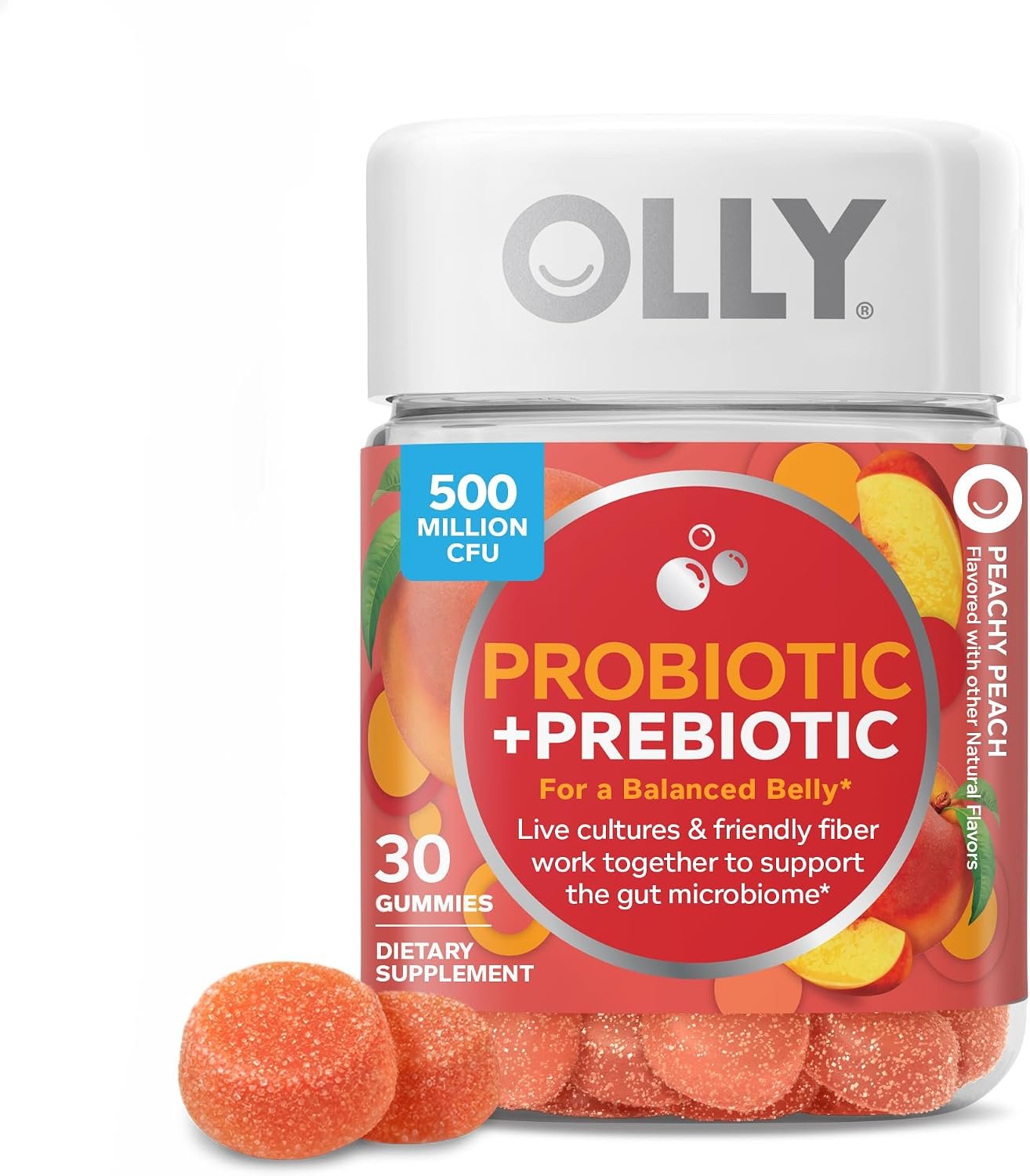 OLLY Probiotic + Prebiotic Gummies, Gut Microbiome Support, FOS, 30 Count