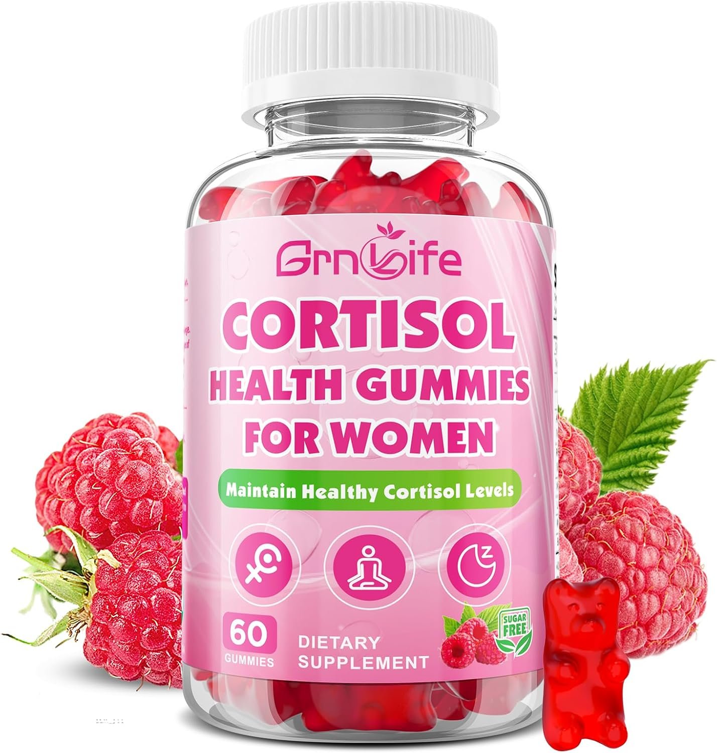 Cortisol Gummies for Women, Cortisol Supplements Gummies with Magnesium Ashwagandha Rhodiola Rosea and L-theanine Complex for Relaxation and Focus, Zzz Support, Raspberry Flavor, 60 Count