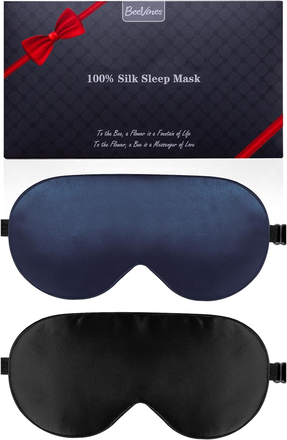 100% Mulberry Silk Sleep Mask, Blackout Eye Masks(Black & Blue)