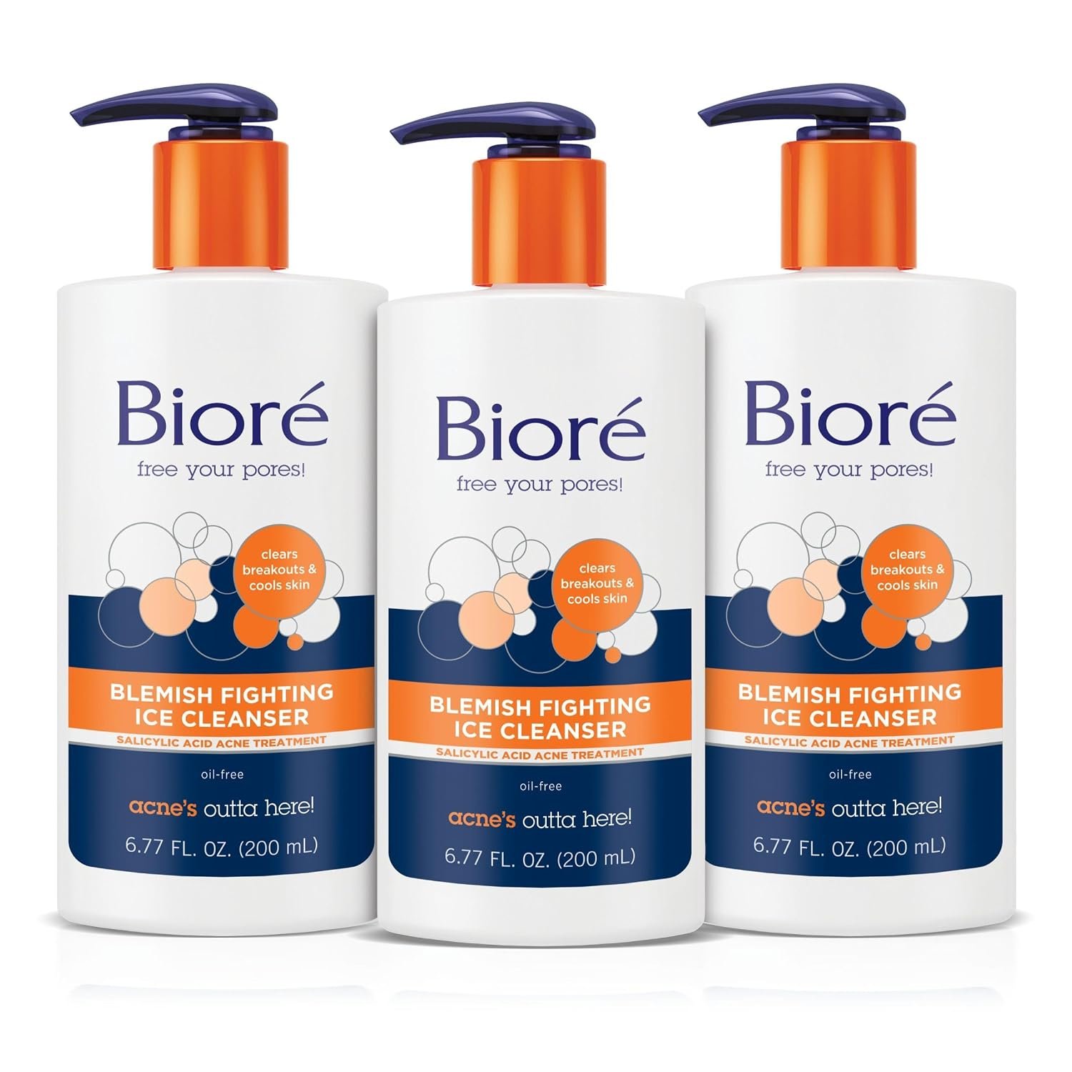 ビオレu Biore Blemish Fighting Ice Cleanser Face Wash with Salicylic Acid, Clears and Helps Prevent Acne Breakouts, Cools & Refreshes Skin, Oil Free, 6.77 Oz (Pack of 3)