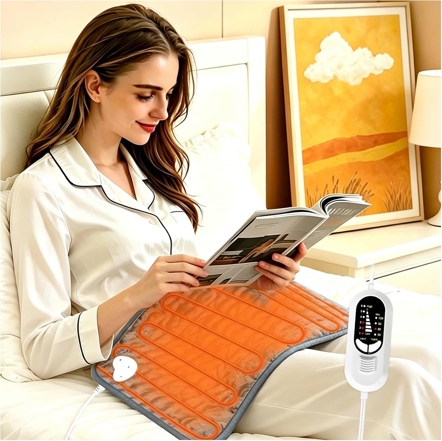 Electric Heating pad with 6 Heat Settings, Auto Shut Off, Dry Electric Heating for Back Neck Knee Arms Legs Shoulder Heat Pads for Christmas Birthday Father Mother’s Day 24″X12″, Gray Green
