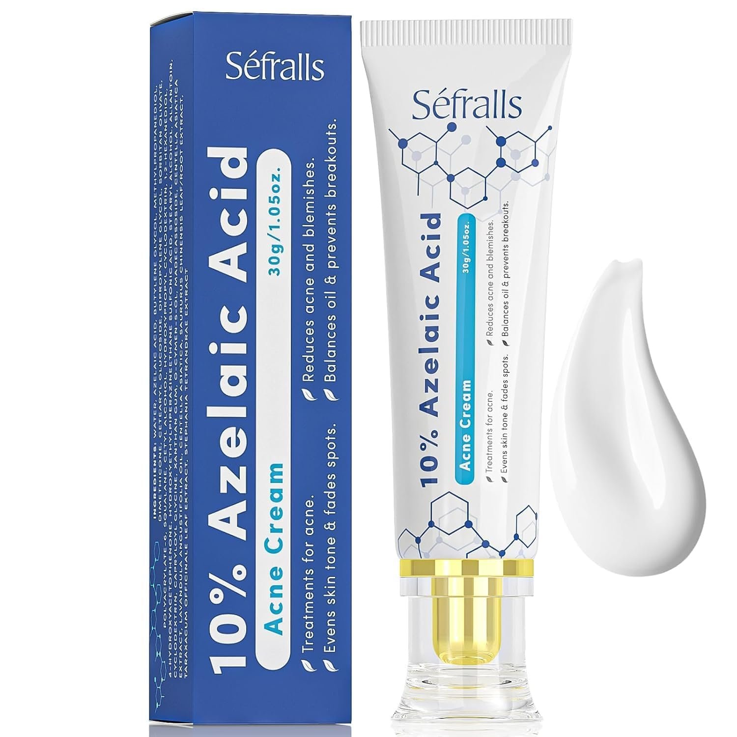 10% Azelaic Acid Acne Cream, Premium Azelaic Acid Facial Cream – Redness Relief For Face, Redness Reducing Skin Care, Prevents Acne Breakouts, Ease Pimple Clarify Skin Soothe Irritation,1 Oz