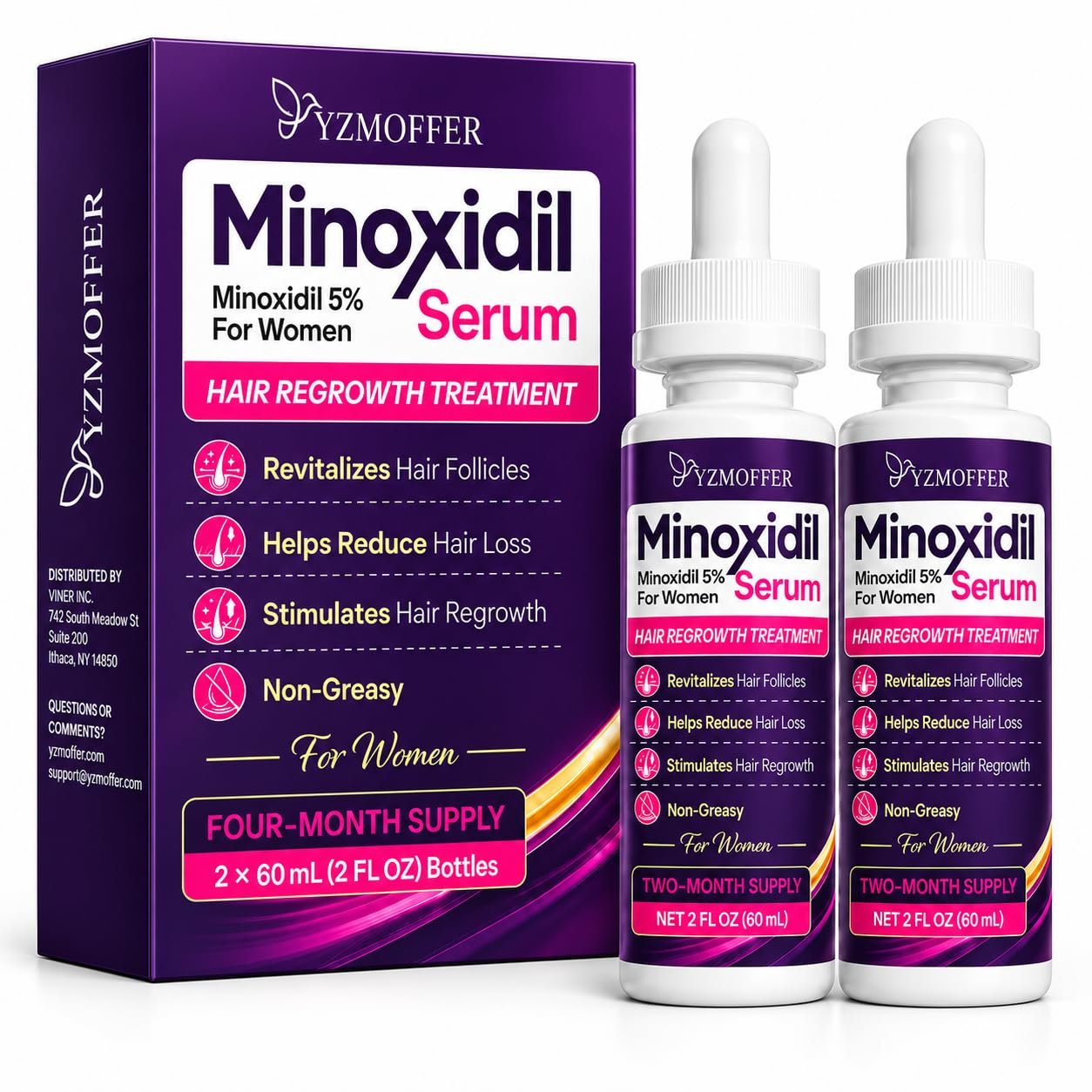 Minoxidil 5% Hair Regrowth Treatment for Women, Thinning Hair Serum Drops