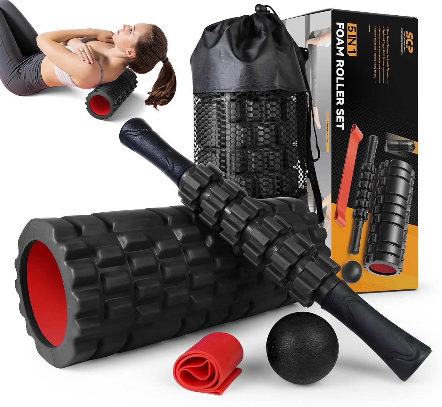 5 in1 Foam Roller Set, Trigger Point Foam Roller Deep Tissue