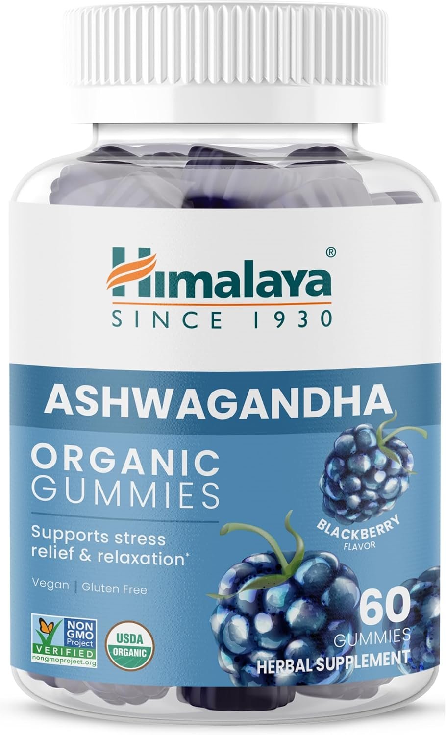Himalaya KSM-66 Organic Ashwagandha Gummies, Blackberry Flavor, 60 Gummies