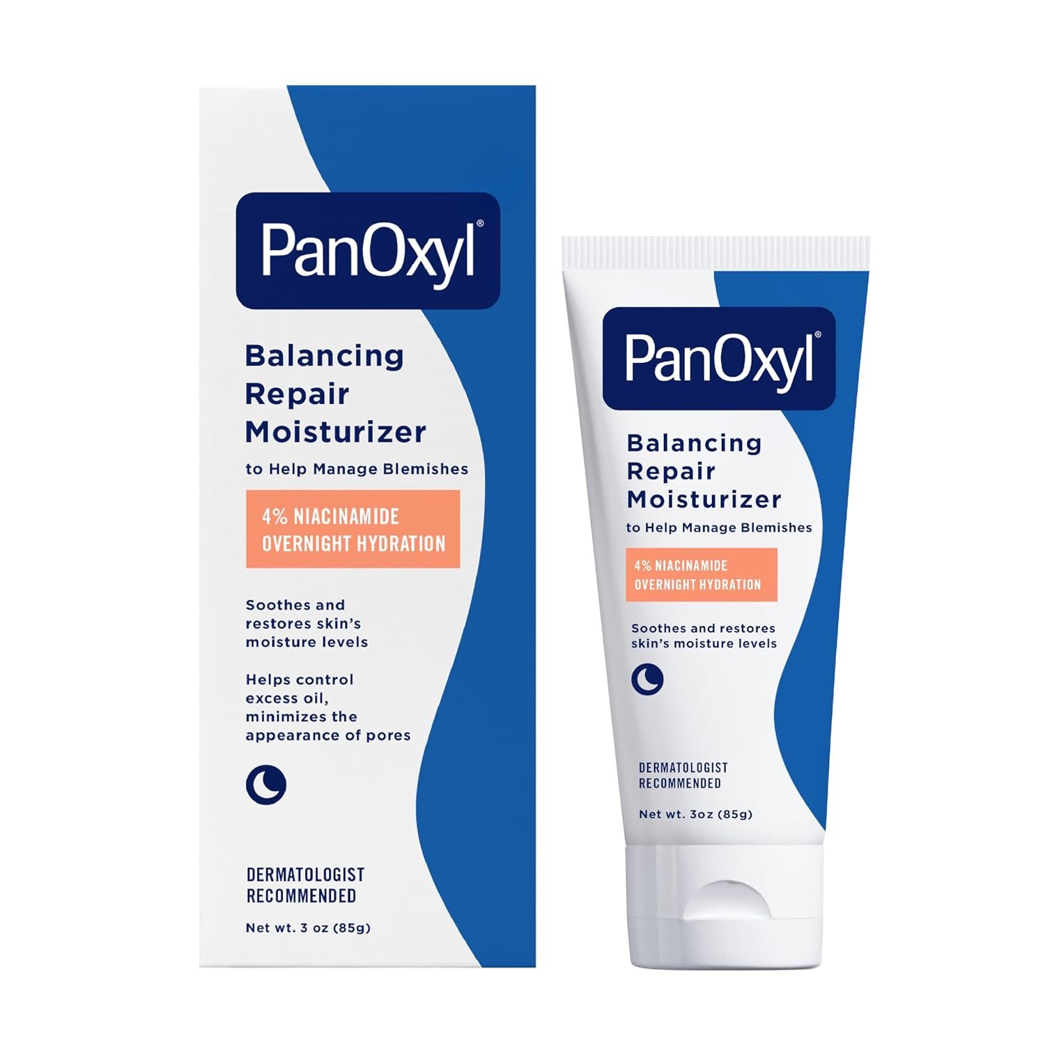 PanOxyl PM Balancing Repair Moisturizer with Niacinamide, Ceramides and Cica, Hydrating Face Moisturizer, Acne Prone Skin and Dry Skin, Non-Comedogenic Night Face Moisturizer, 3 oz
