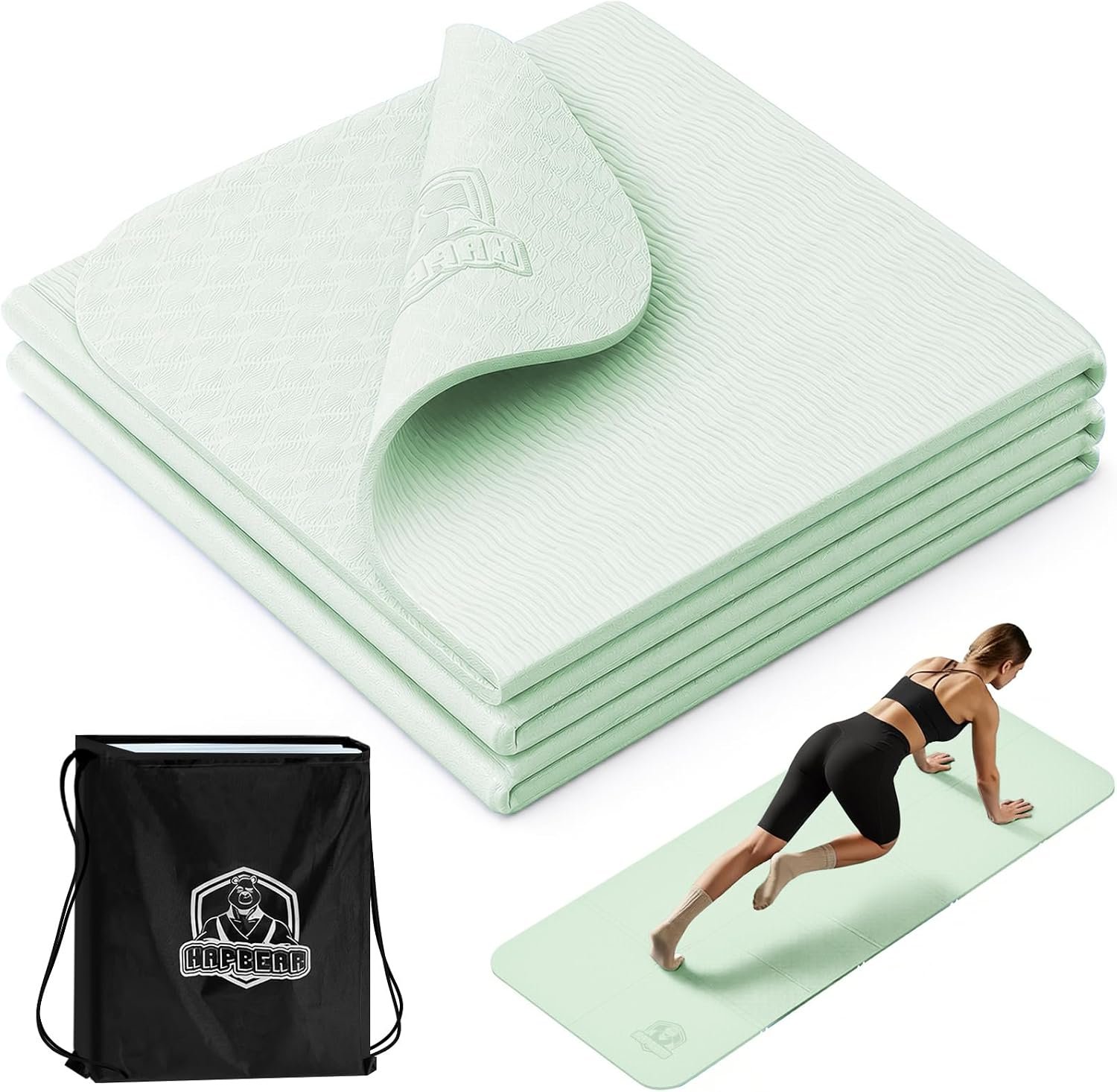 HAPBEAR Foldable Yoga Mat -72″x24″x0.24″ (6mm), Non-Slip TPE Exercise Mat