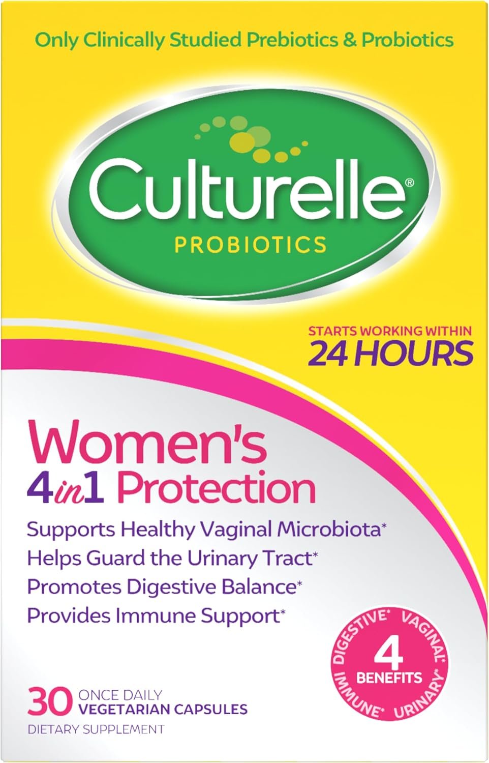 Culturelle Probiotics for Women with Prebiotics, 4-in-1 Benefits, 30 Count