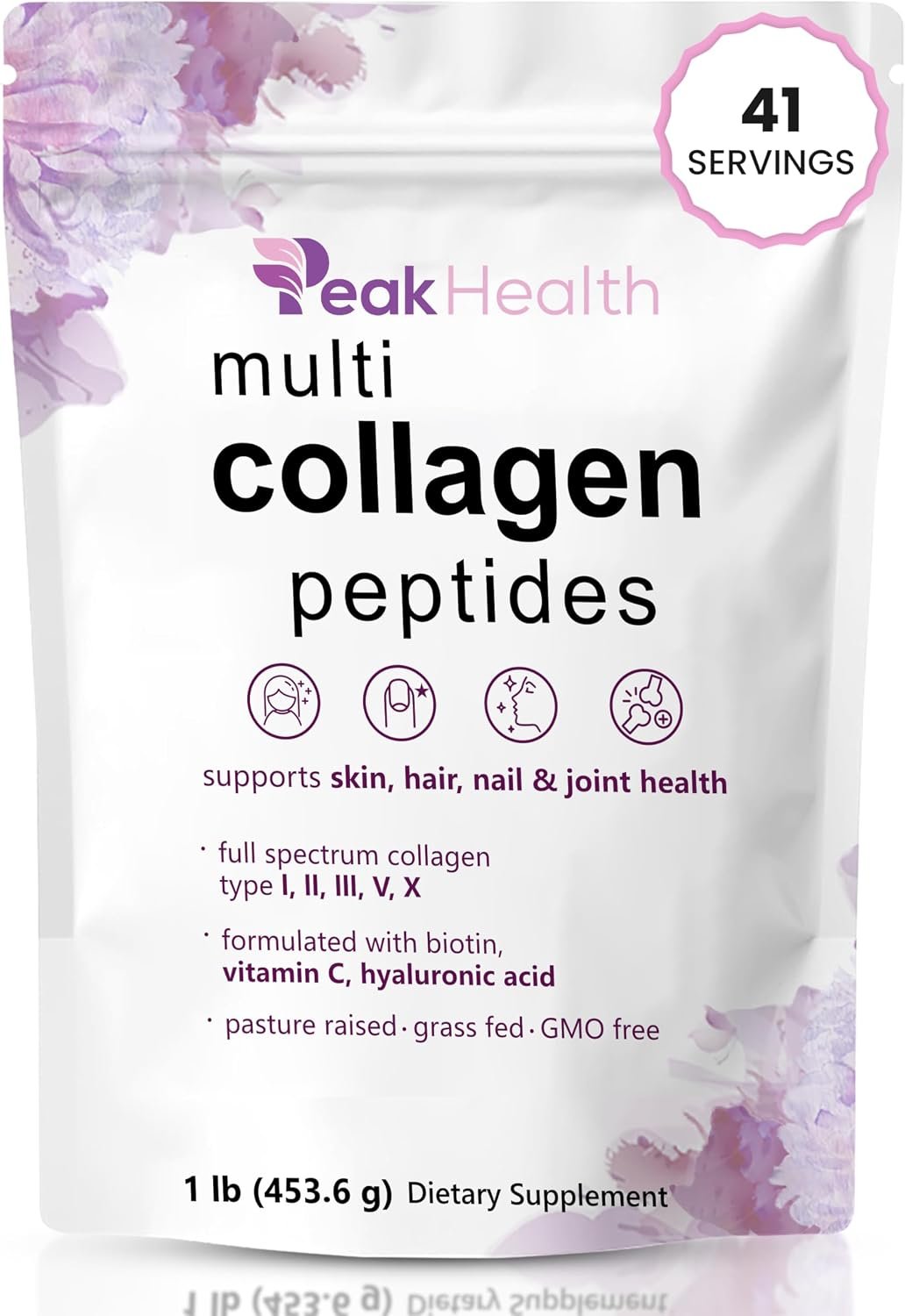 Multi Collagen Peptides Powder,1lb,Types I, II, III, V & X, 41 Servings