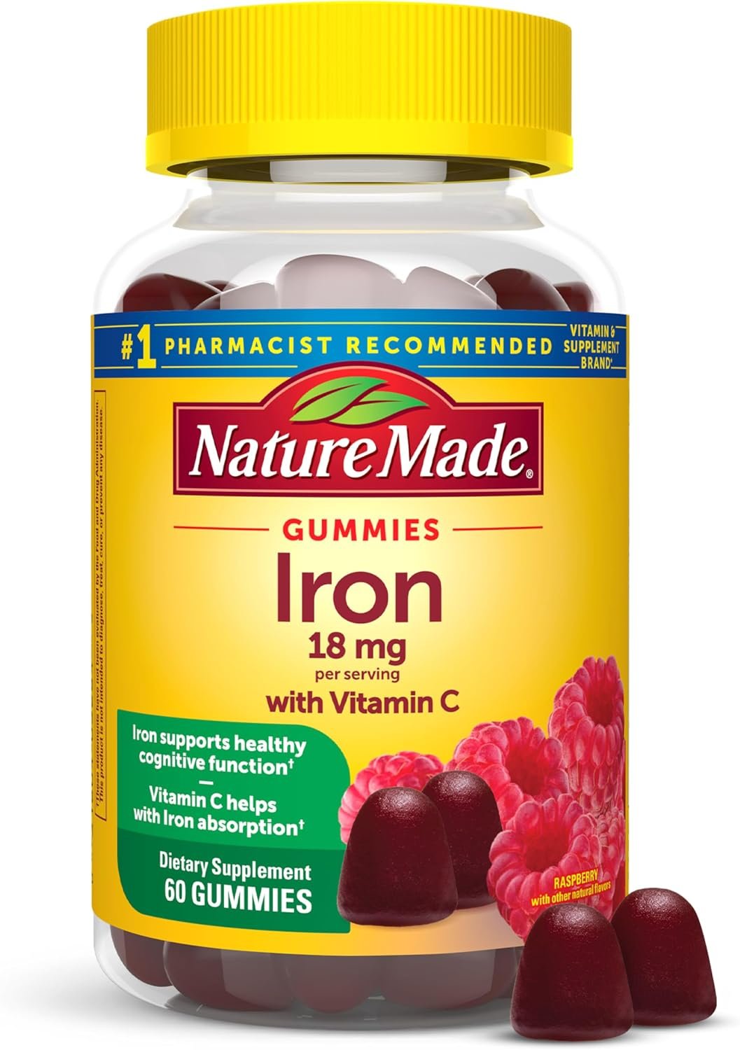 Nature Made Iron 18 mg per Serving Gummies with Vitamin C, 60 Gummies