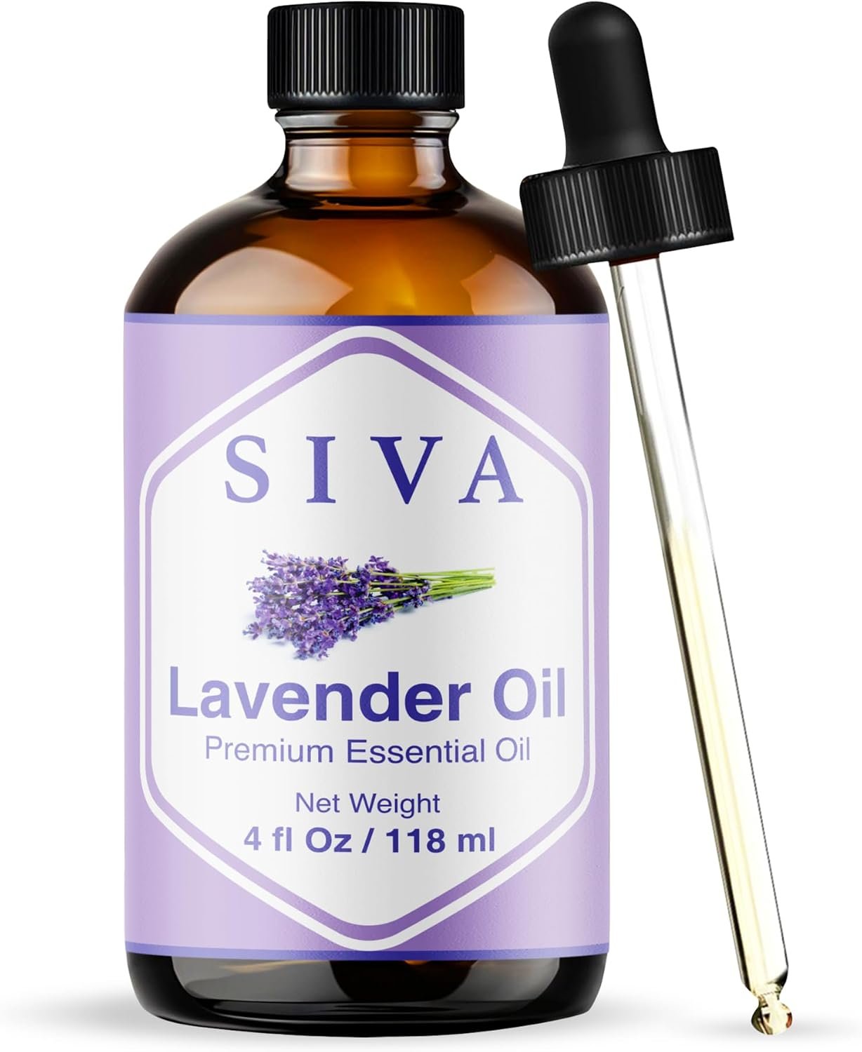 Siva Lavender Essential Oil, Glass Bottle with Dropper, 4 Fl Oz (118 ml)