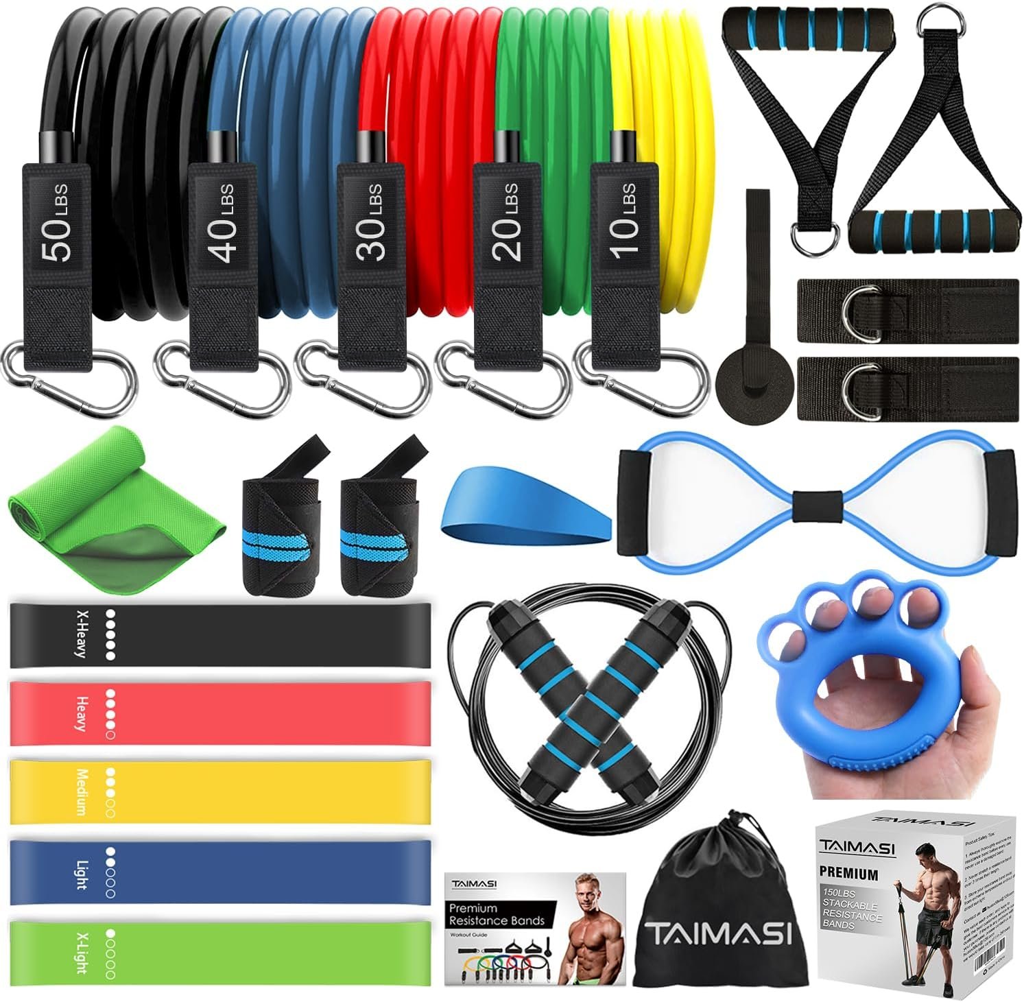 23Pcs Stackable Resistance Bands Set with Handles Up to 150 Lbs