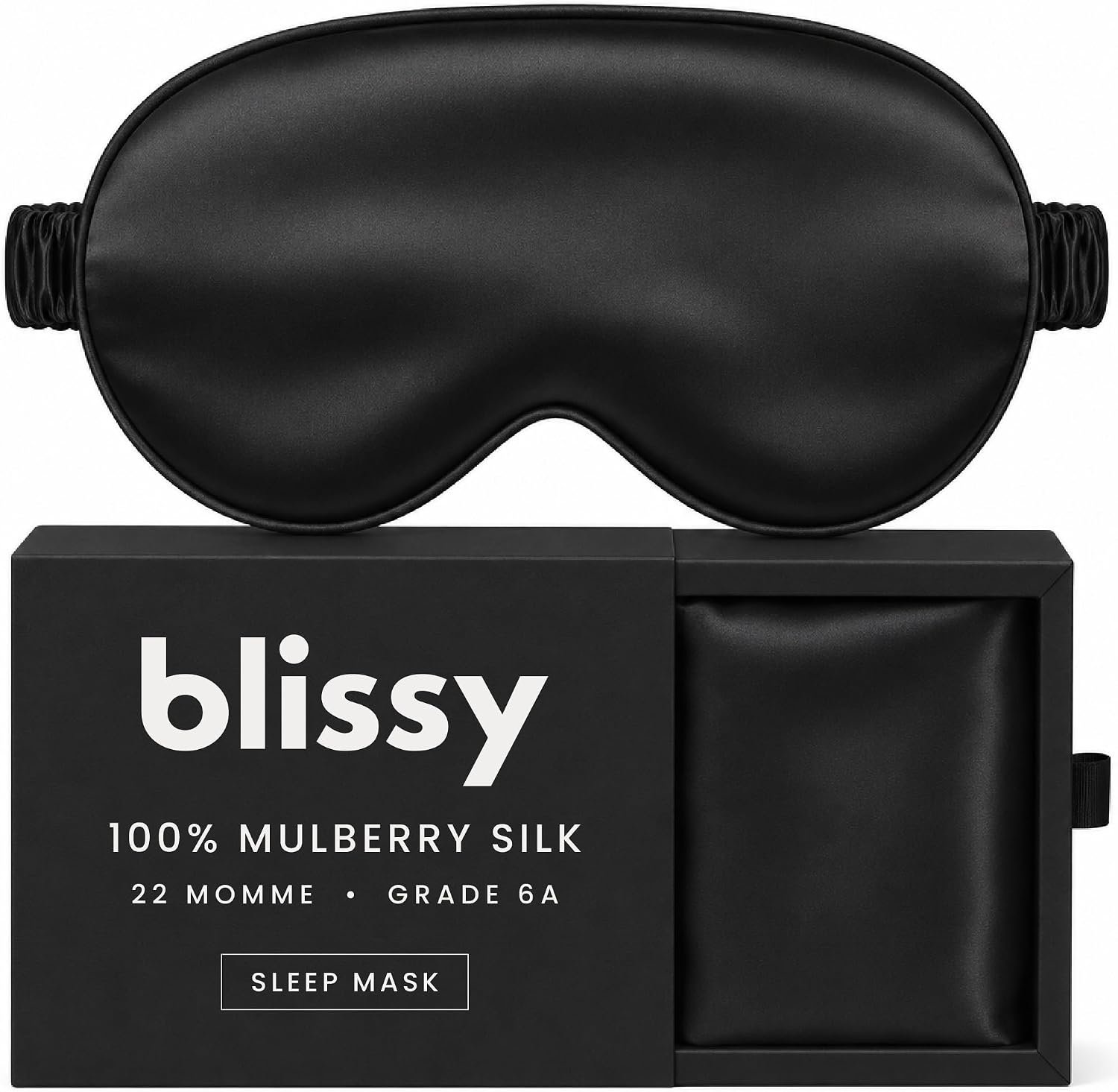 Blissy Silk Sleep Mask – Eye Sleeping Mask for Women & Men for Total Blackout – 100% Pure Mulberry Silk, 22 Momme 6a Fibers – Blindfold Sleep Mask Side Sleeper Eye Cover (Non Adjustable)