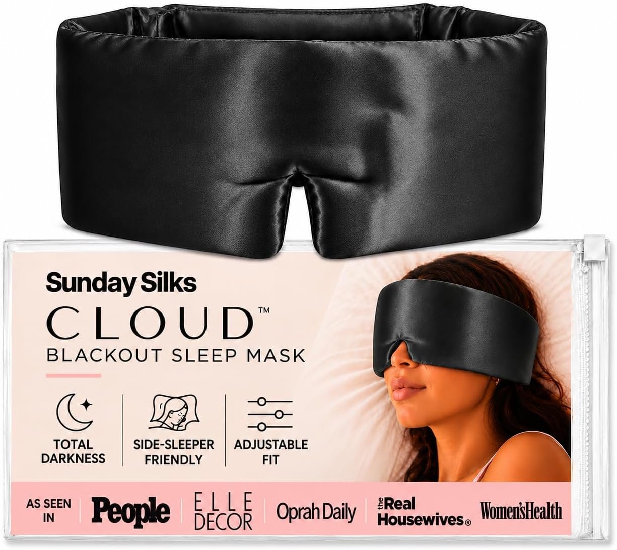 SUNDAYSILKS Silk Sleep Mask, Silk Eye Mask for Sleeping, Women & Men, Black
