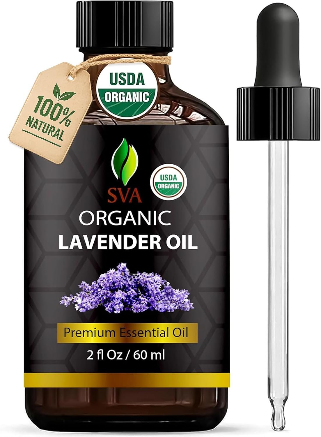 SVA Organic Lavender Essential Oil with Dropper, 2 Fl Oz (60 ml)