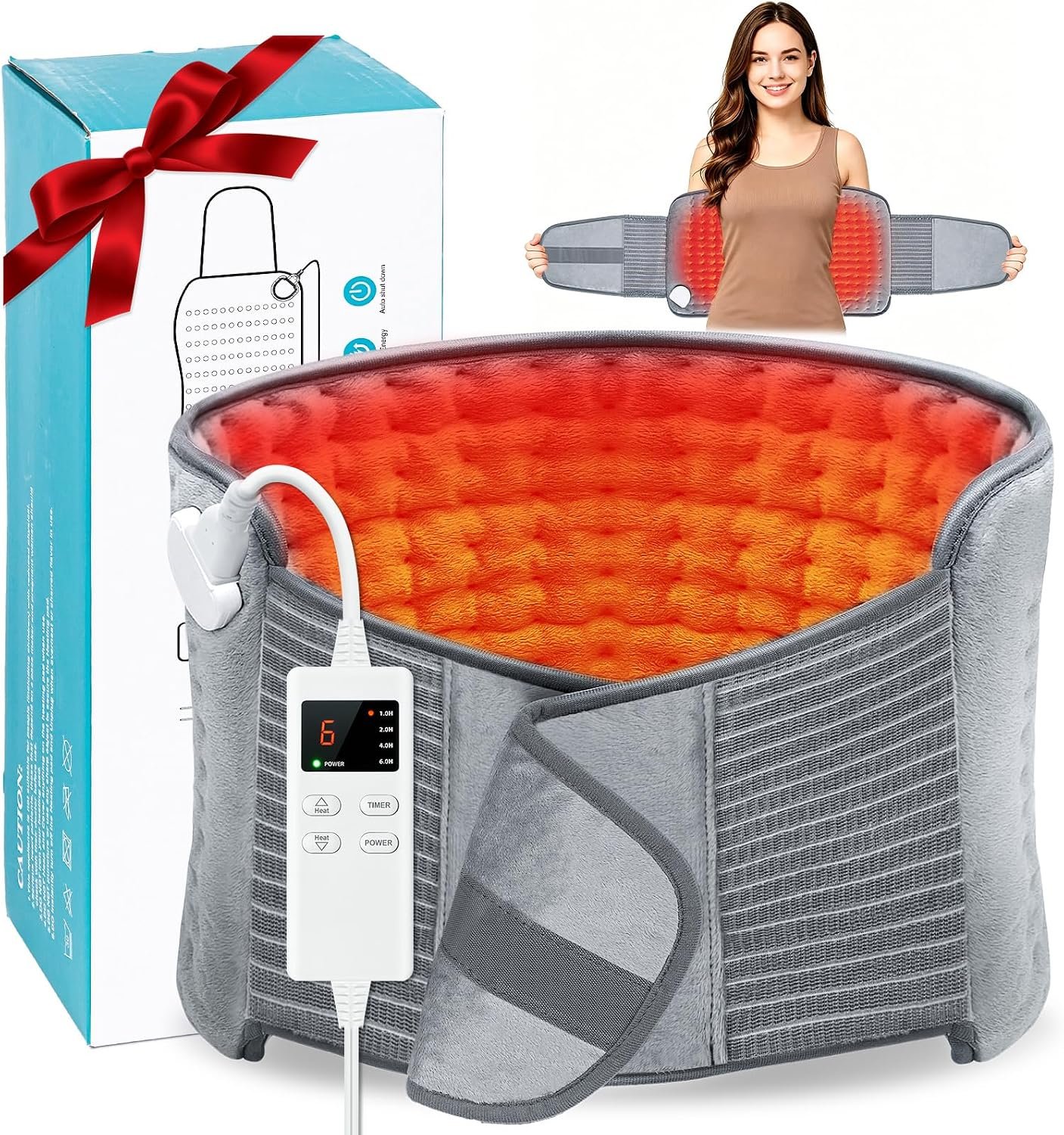 Heating Pad for Back Pain Relief &Period Cramps, 12″ X 24”+26″ Large,Gray