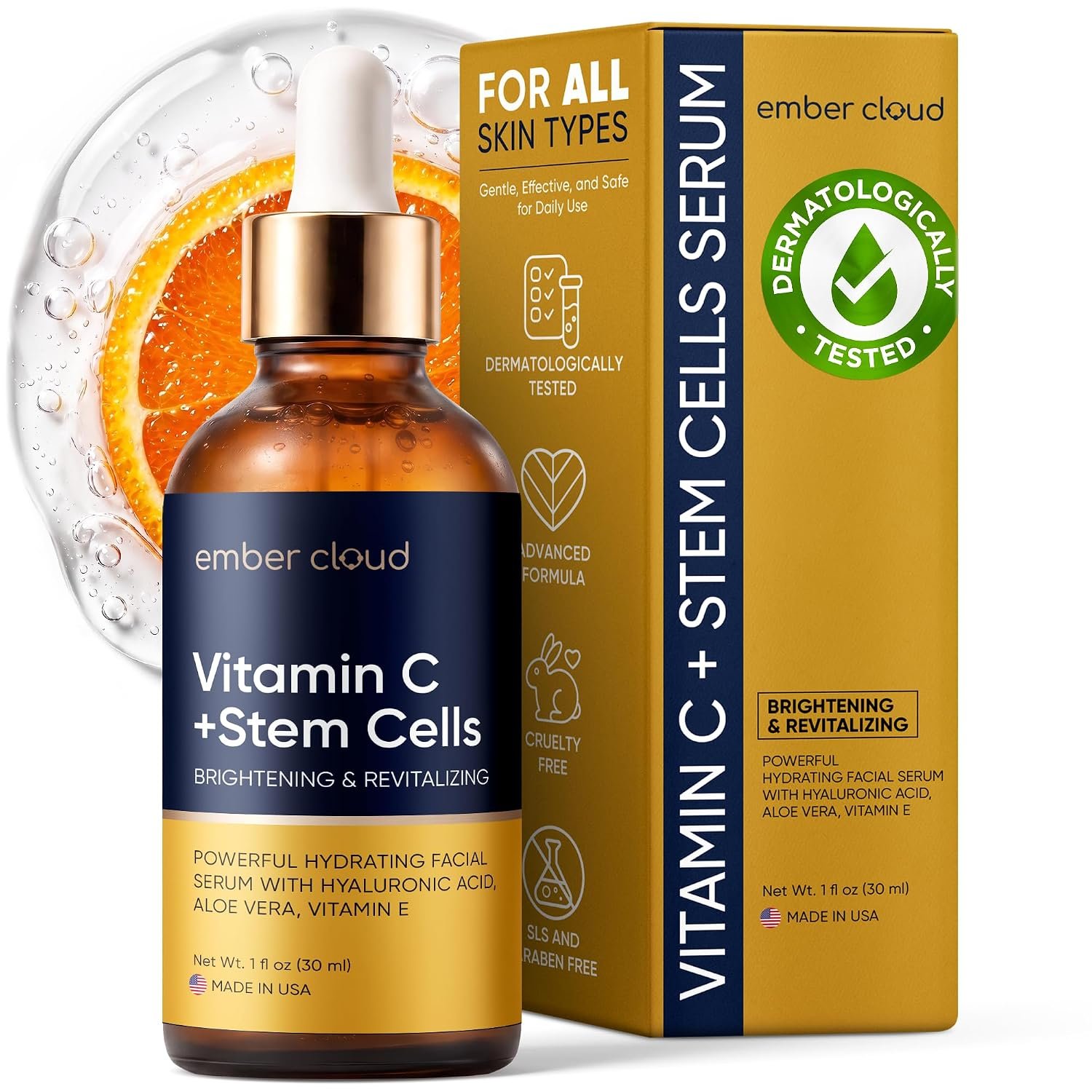 Vitamin C Serum for Face with Stem Cells & Hyaluronic Acid 1 Oz