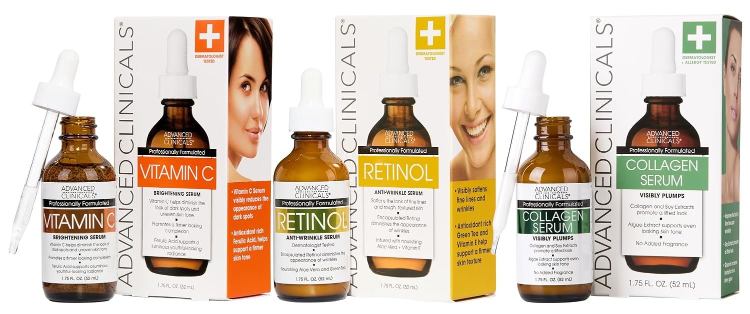 Advanced Clinicals – Retinol Serum For Face, Firming Collagen Serum, Vitamin C Serum Skincare Set, 1.75 Fl Oz, 3pc Set