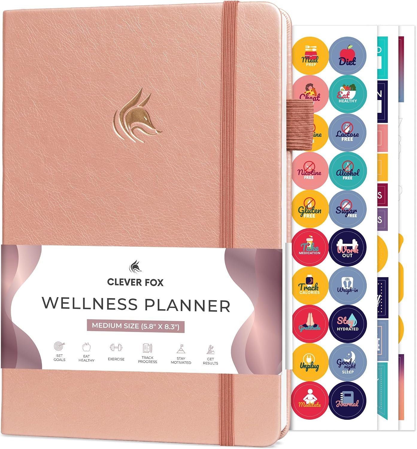 Clever Fox Wellness Planner & Food Journal for Weight Loss, A5 Rose Gold