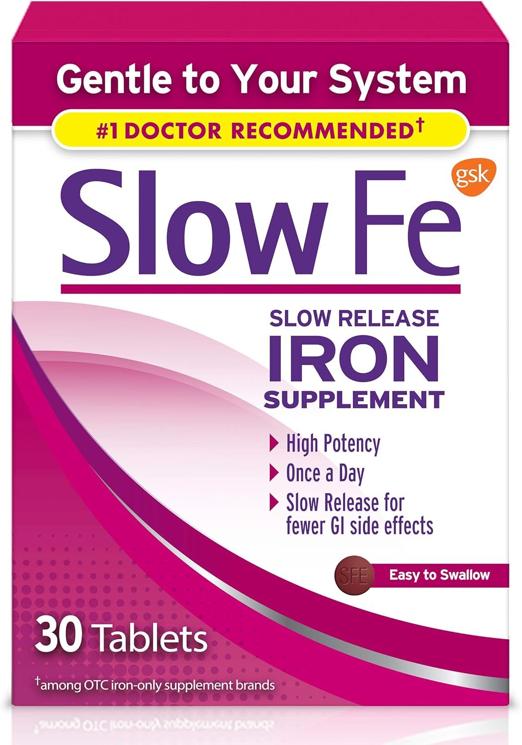 Slow Fe 45mg Iron Supplement for Iron Deficiency, Slow Release, 30 Tablets