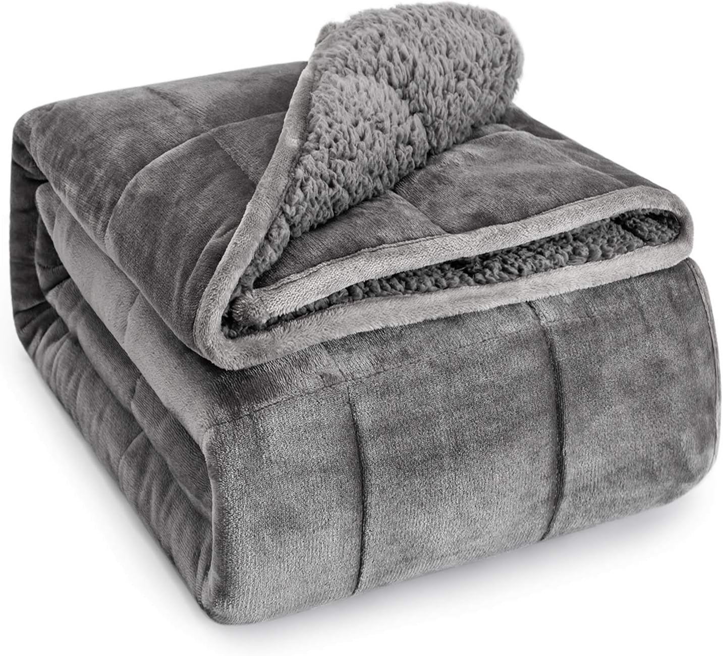 Wemore Sherpa Fleece Weighted Blanket for Adult 15 lbs Queen 60″x80″ Grey