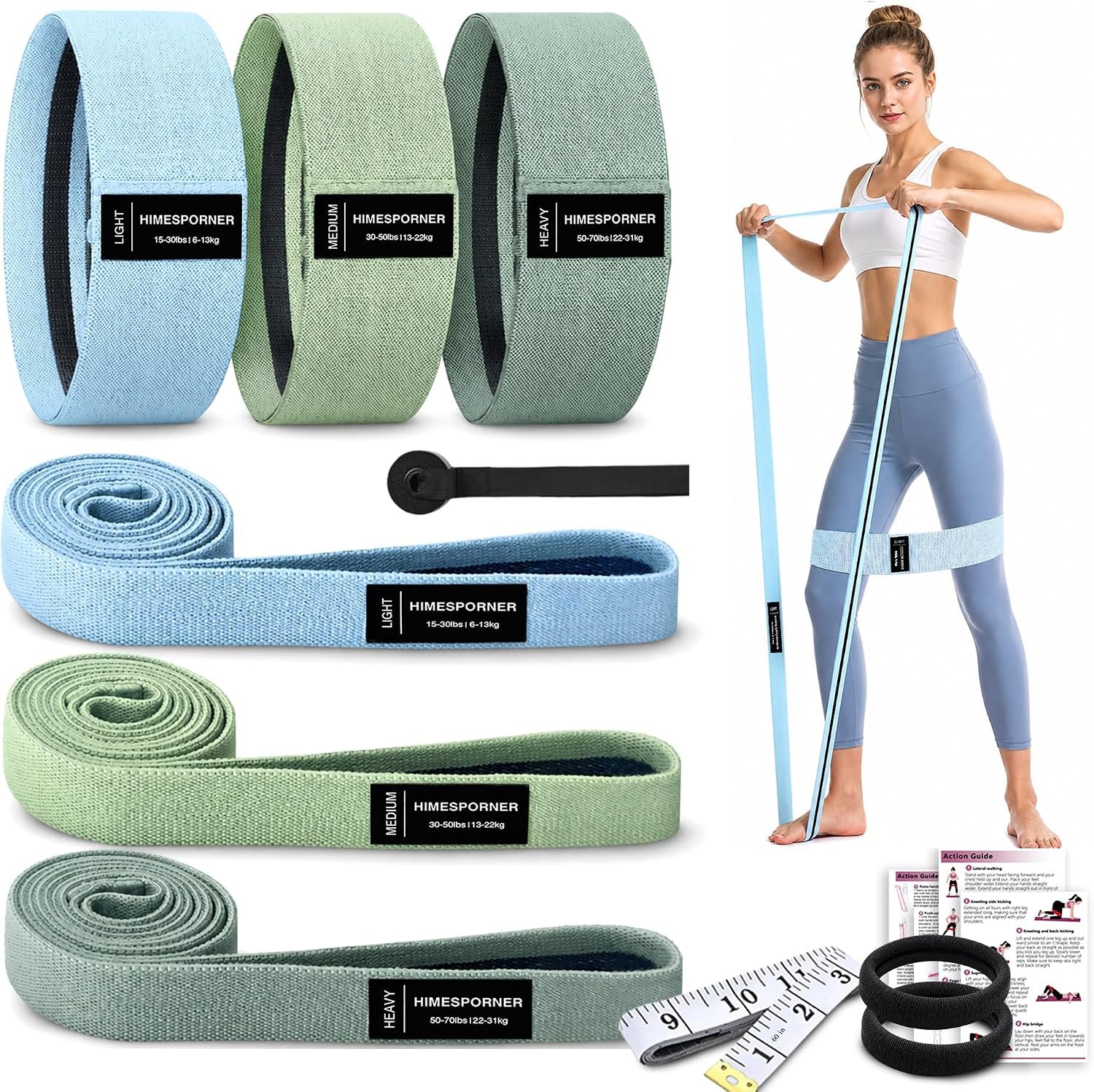 HIMESPORNER 9 PCS Fabric Resistance Bands Set for Working Out