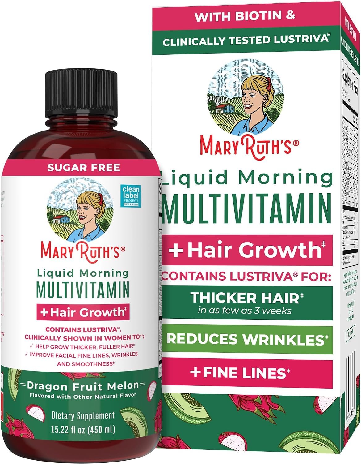 MARYRUTH’S Liquid Multivitamin + Hair Growth, Clinically Thicker Hair, 15oz