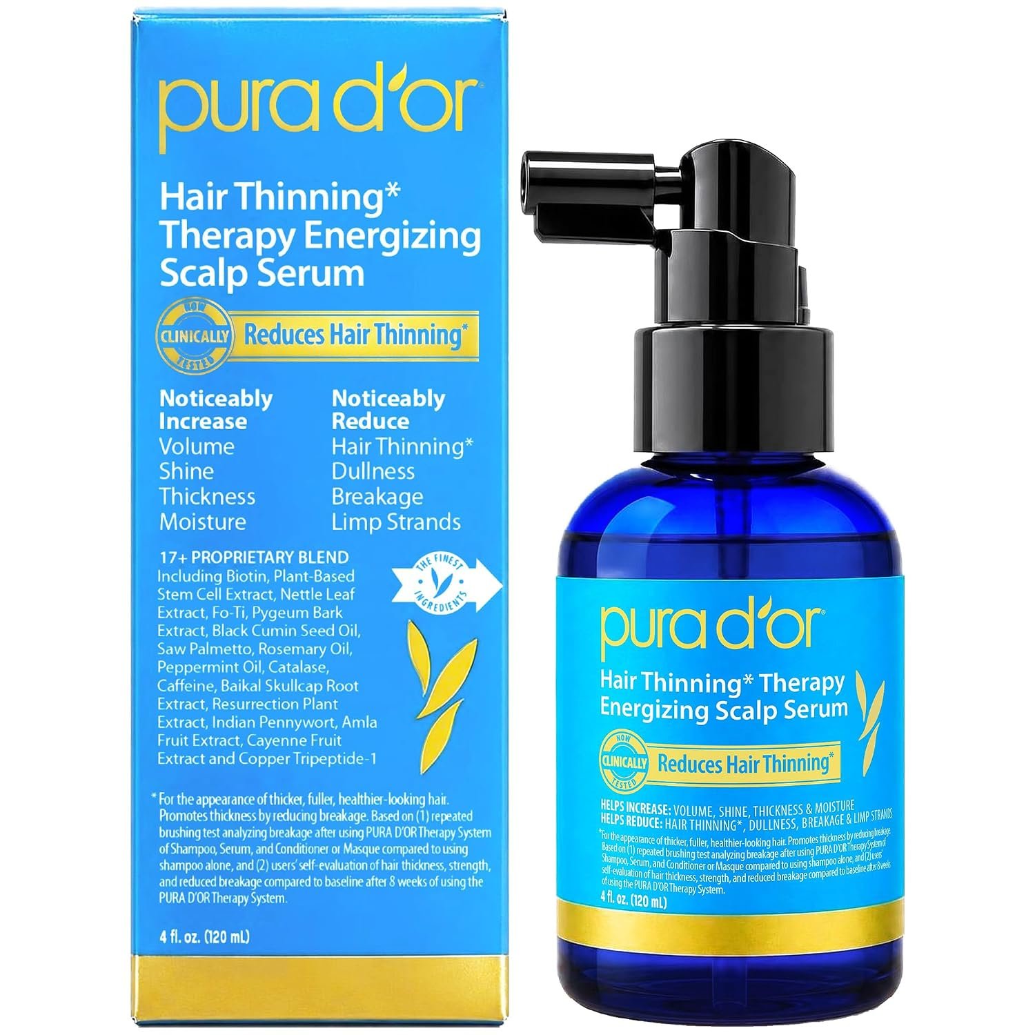 PURA D’OR Hair Thinning Therapy Scalp Serum for Fuller Thick Hair, 4oz