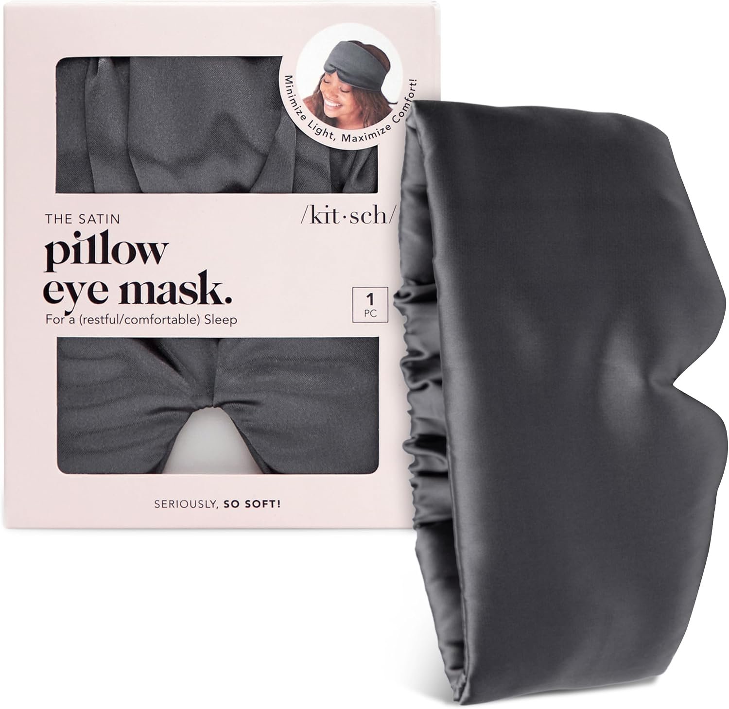 Kitsch Satin Sleep Mask | Eye Masks for Sleep – Charcoal Black