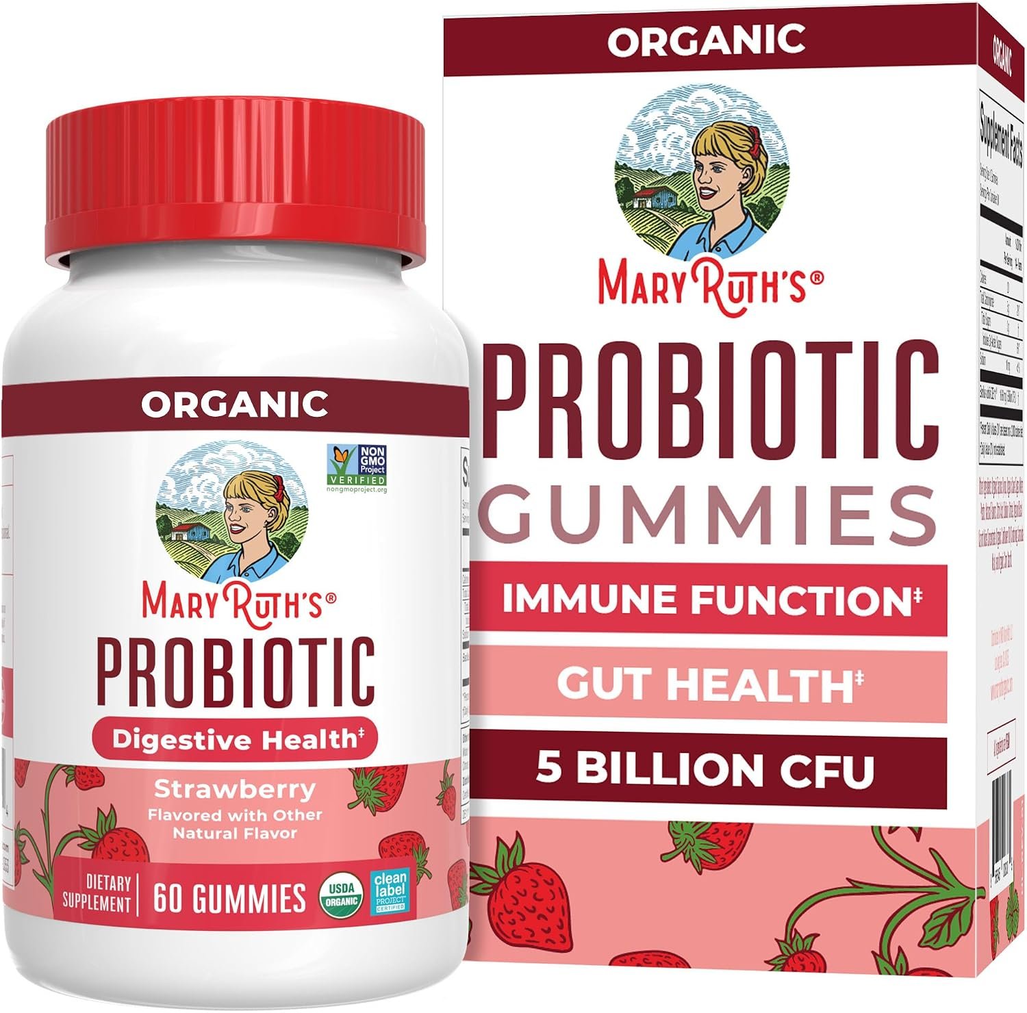 MARYRUTH’S USDA Organic Probiotic Gummies Probiotic Digestive Support | Immune Support | Digestive & Gut Health Supplement | 5 Billion CFU | Vegan | Non-GMO | Gluten Free | 60 Count