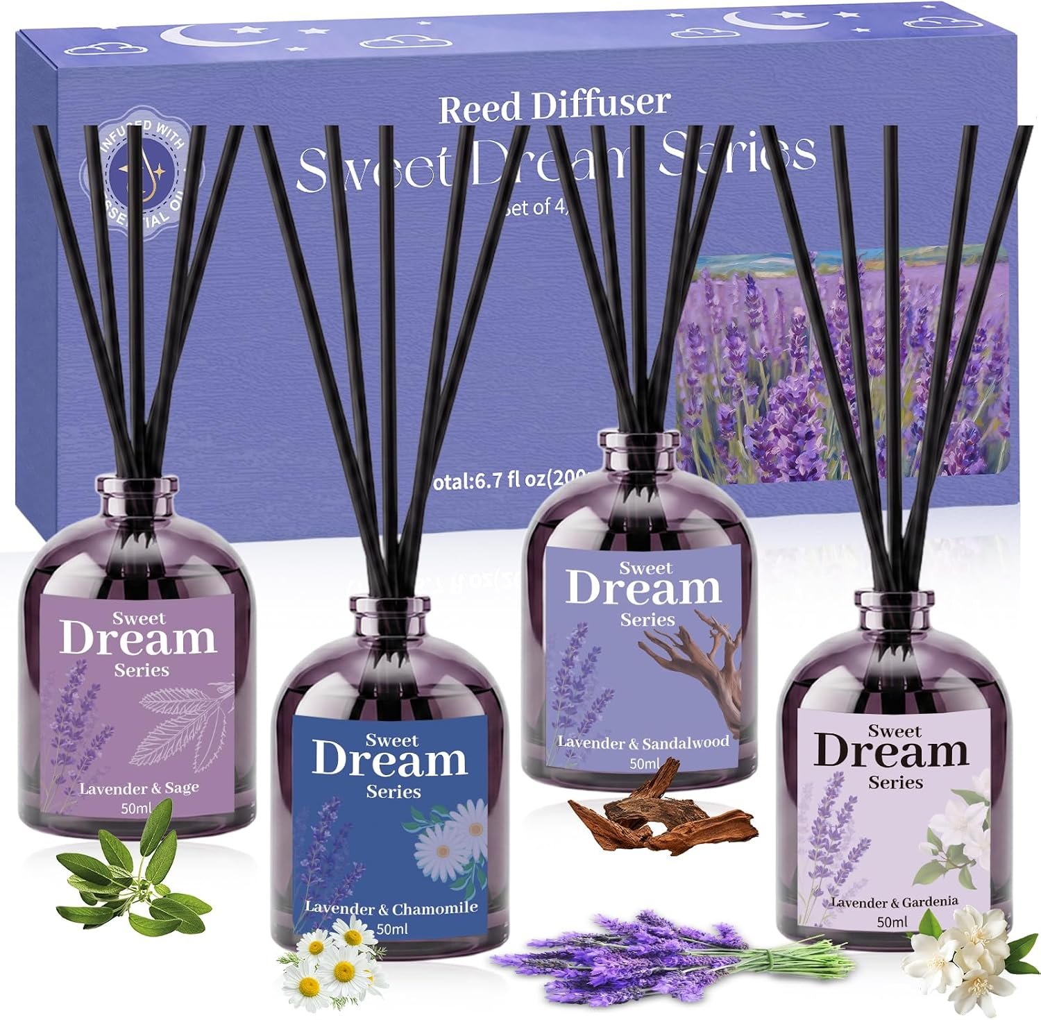 Reed Diffuser Set, Lavender Essential Oil Reed Diffuser 6.7 Fl Oz