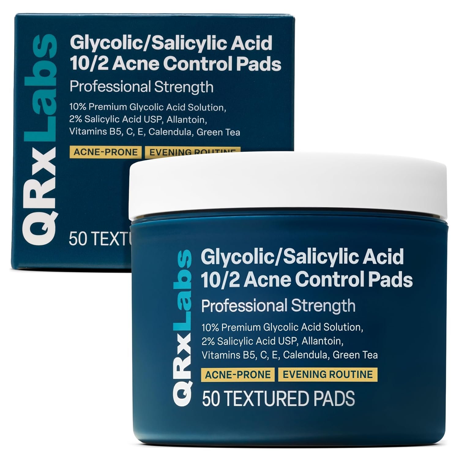 QRxLabs Acne Treatment Pads – 2% Salicylic Acid + 10% Glycolic Acid – 50ct