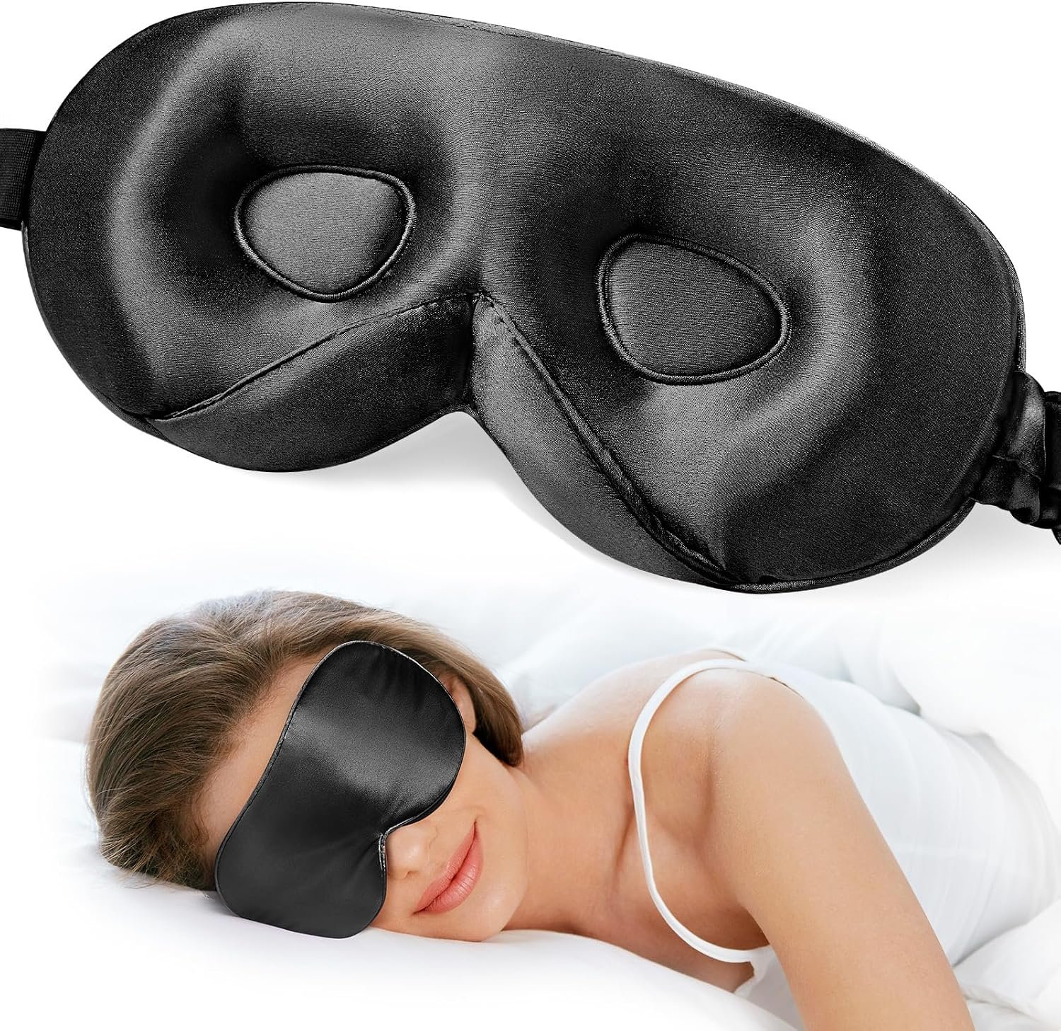 LitBear 100% 22 Momme Mulberry Silk Sleep Mask – 3D Contoured, Black