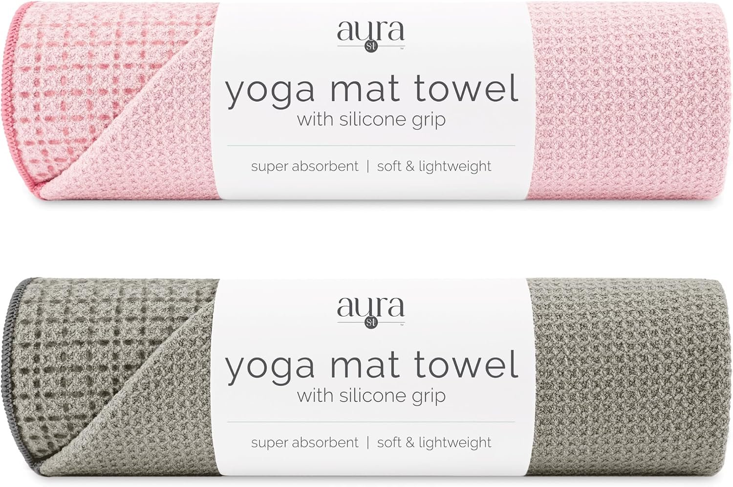 S&T INC. Aura Microfiber Yoga Mat Towel with Grip, 2pk, 24″ x 72″, Assorted