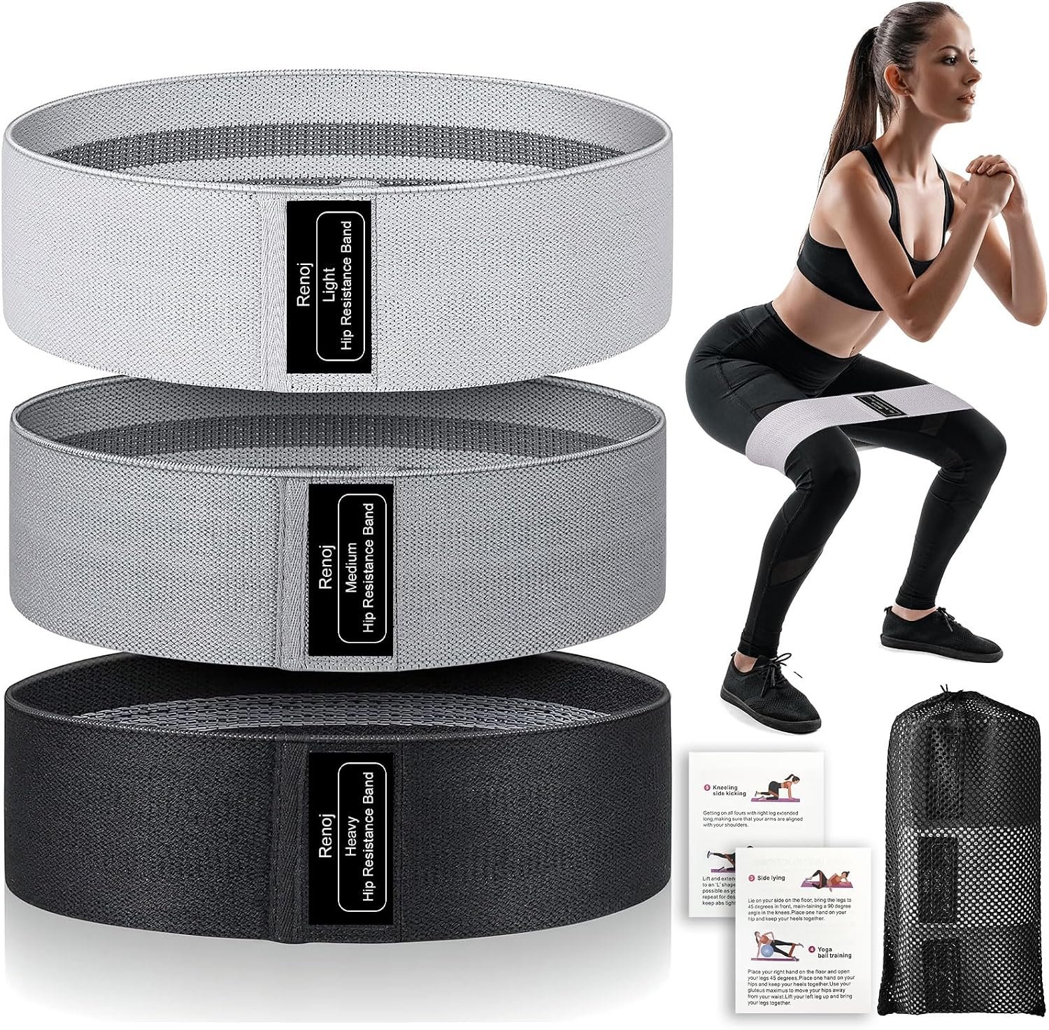 Fabric Resistance Bands for Working Out, 3-Set Exercise Loops for Home Gym